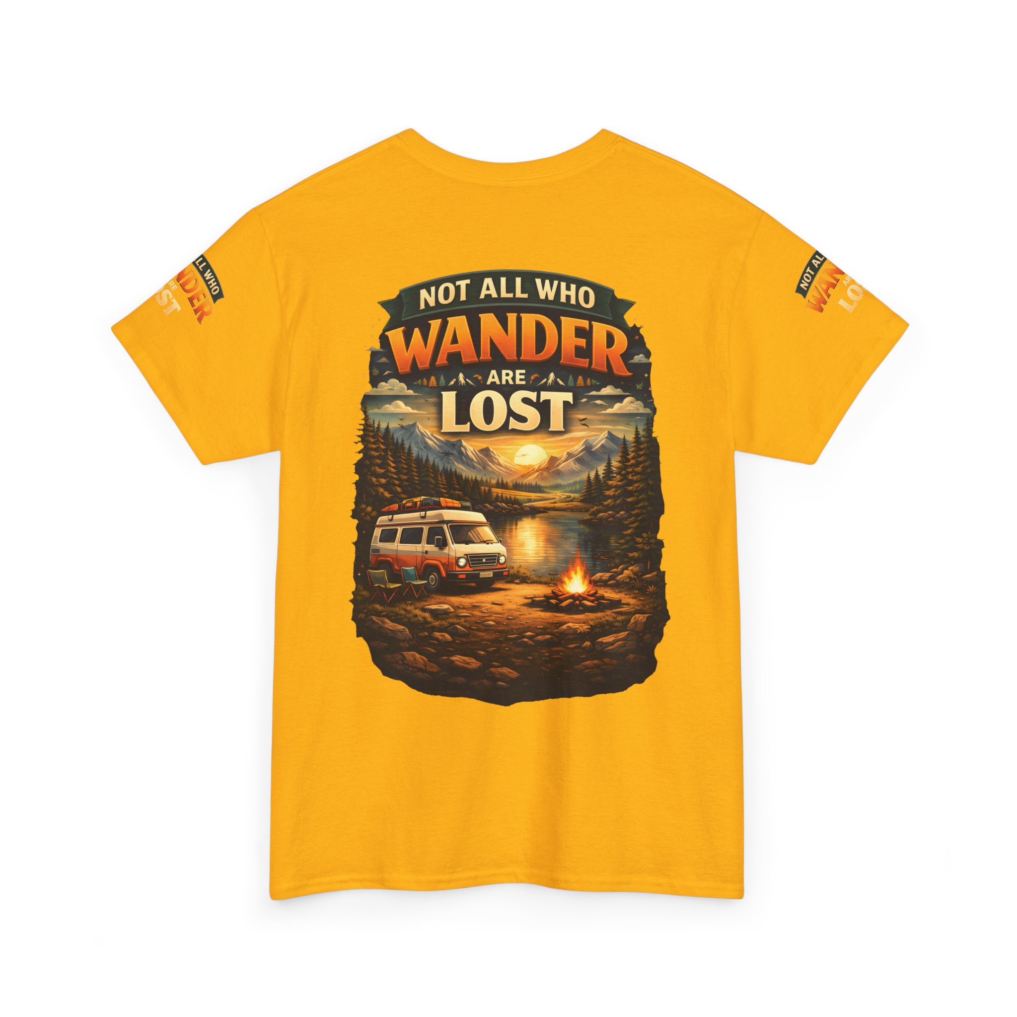 Unisex Heavy Cotton Tee — "Not All Who Wander Are Lost" Design Scenic-Line