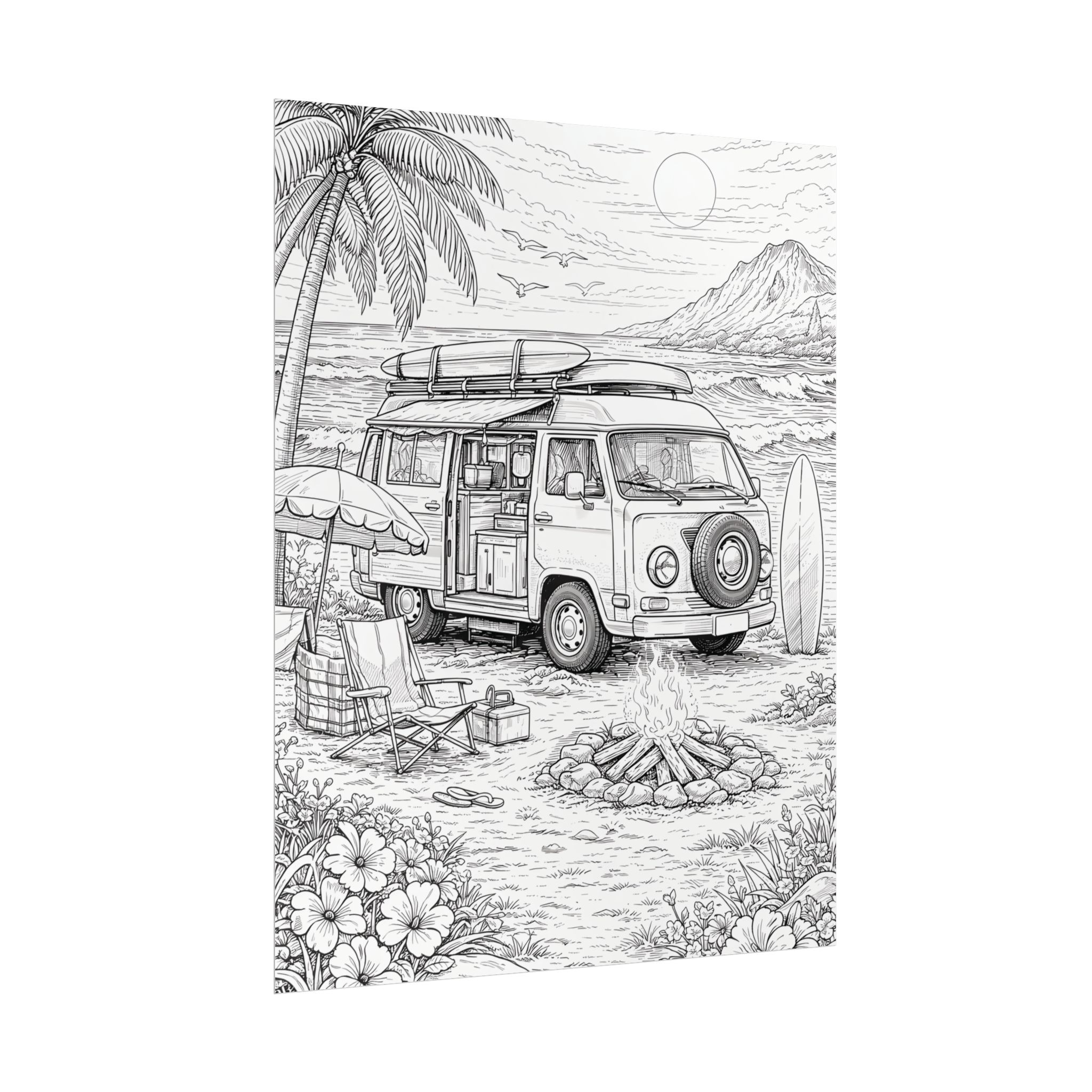 Campervan Poster — Vintage RV Camping Landscape Wall Art