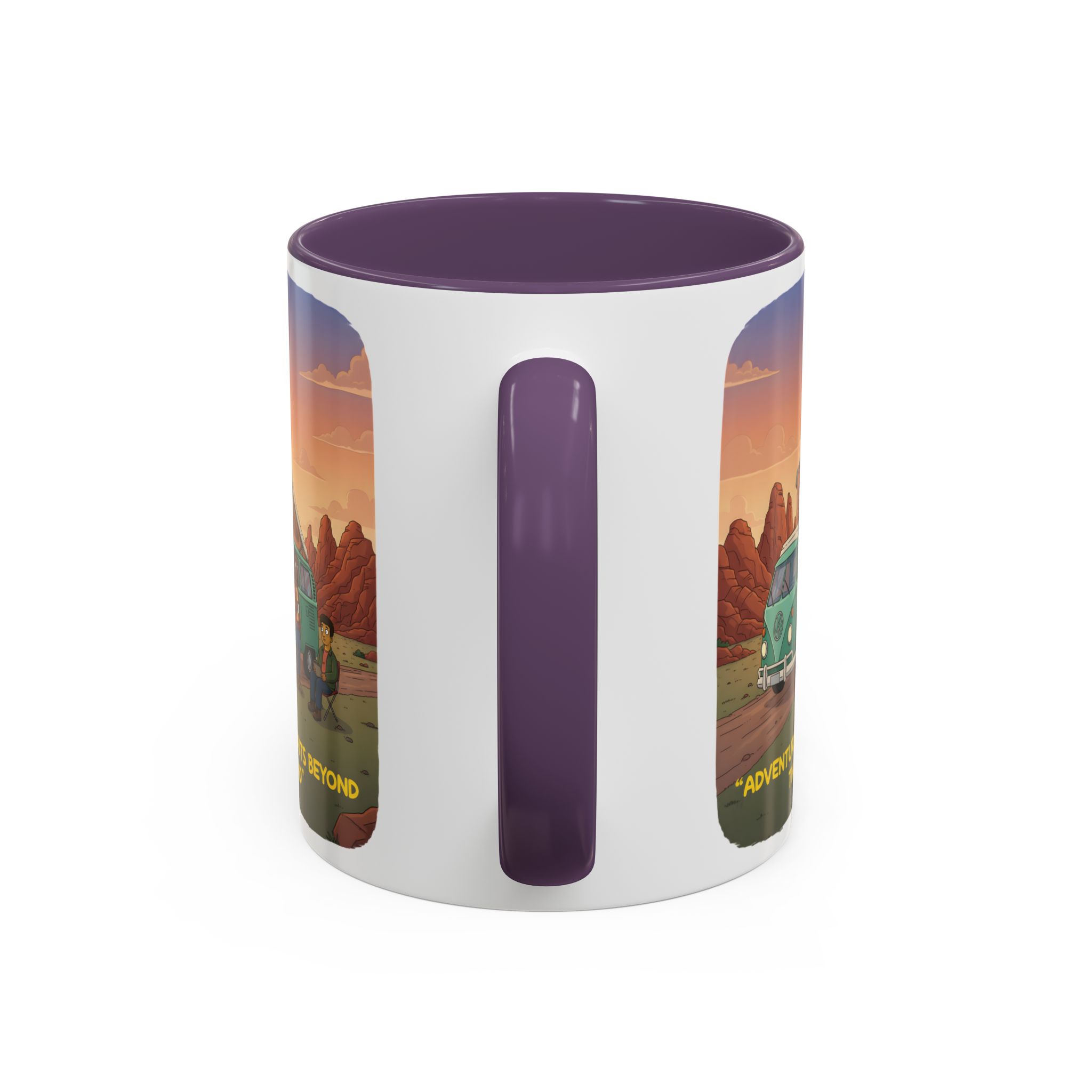 Accent Coffee Mug (11, 15oz) — "Adventure Awaits Beyond The Road" Design Sitcom-Line