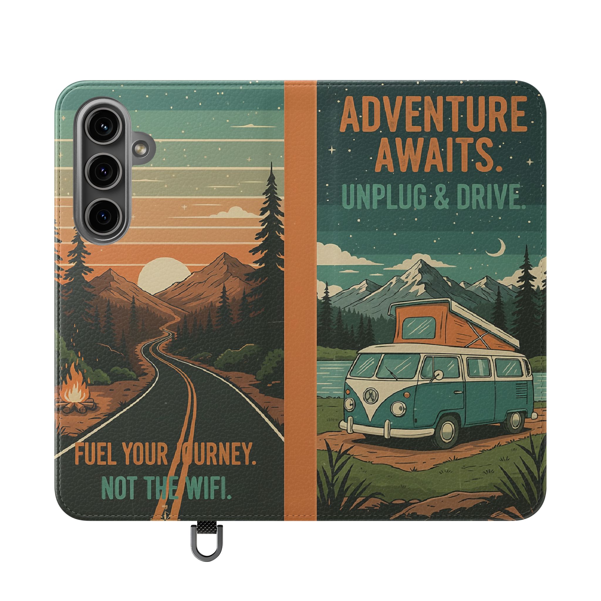 Flip Phone Case — "Adventure Awaits Unplug & Drive" Wallet Case