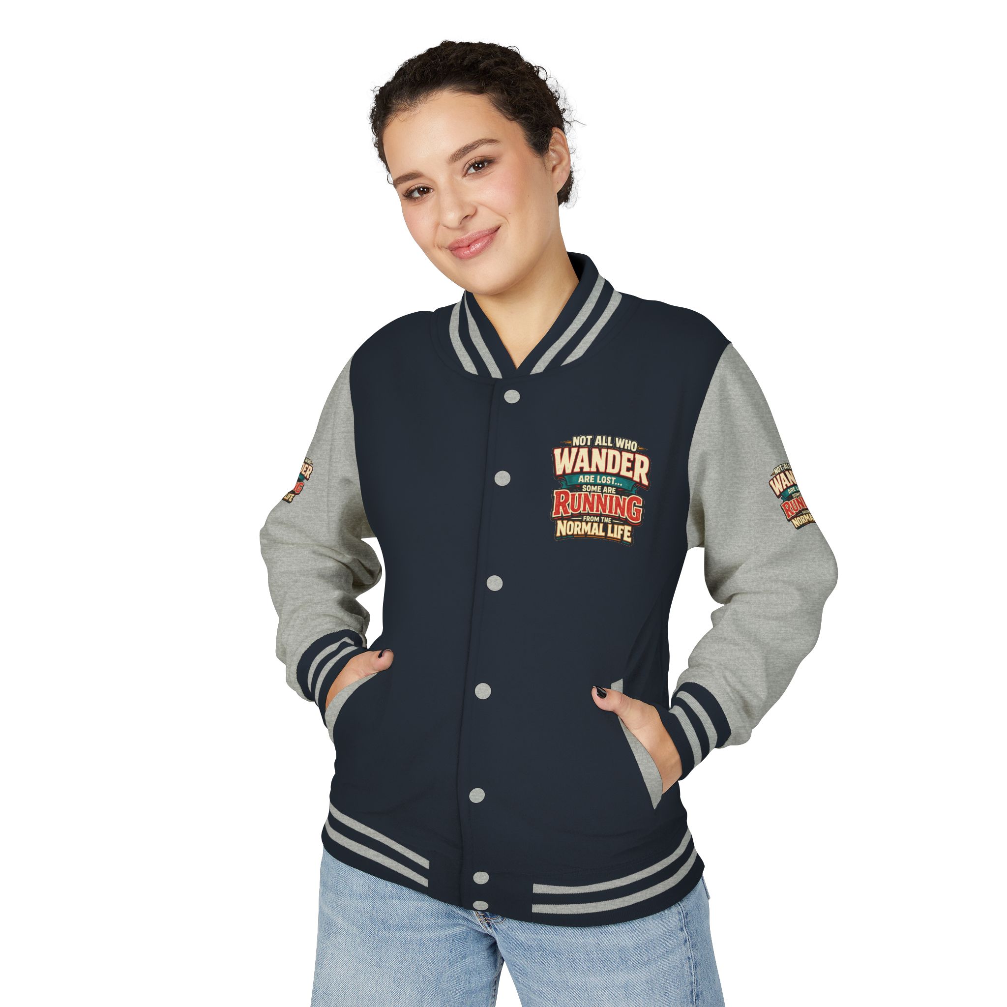 Unisex Heavyweight Letterman Jacket — "Not All Who Wander Are Lost" Design F**K-Line