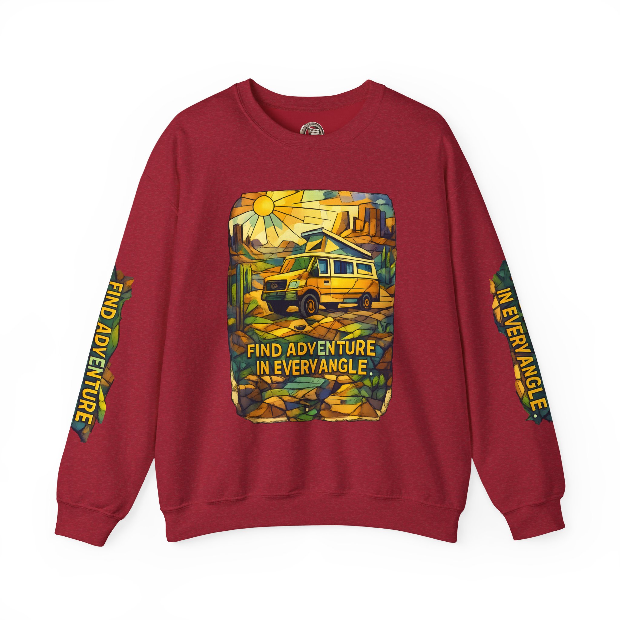 Unisex Heavy Blend™ Crewneck Sweatshirt — "Find Adventure In Every Corner" Design Cubic-Line