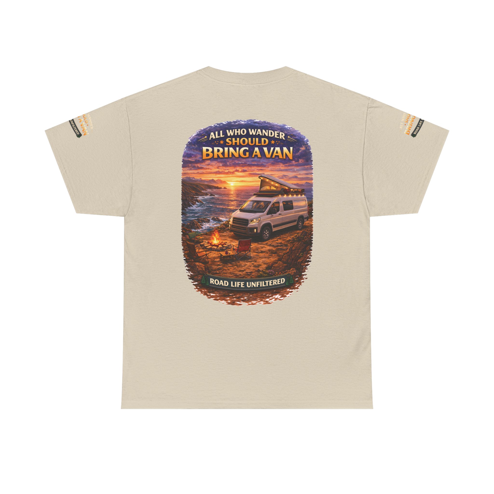 Unisex Heavy Cotton Tee — "All Who wander Should Bring A Van" Design Scenic-Line