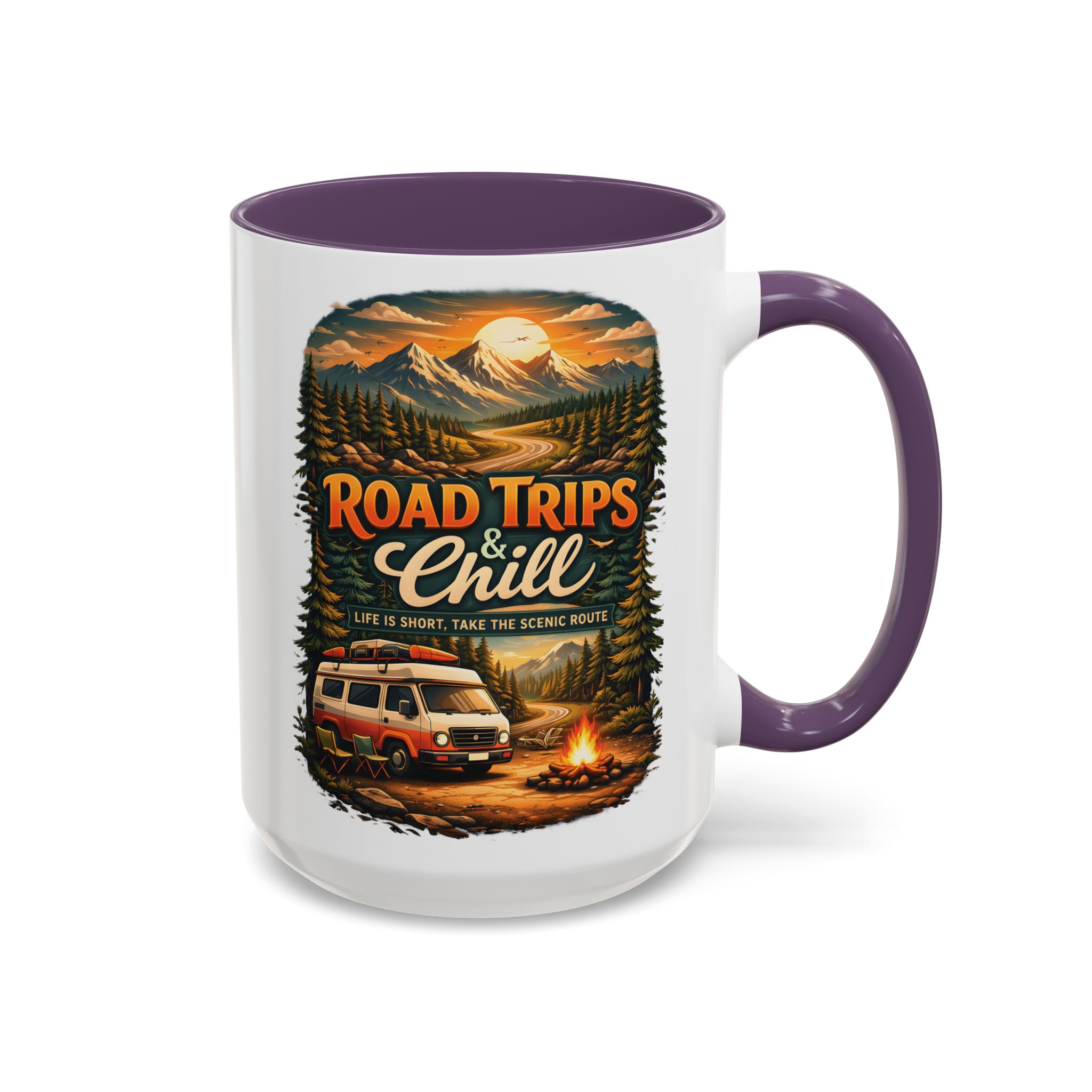 Accent Coffee Mug (11, 15oz) — "Road Trips & Chill" Design Scenic-Line
