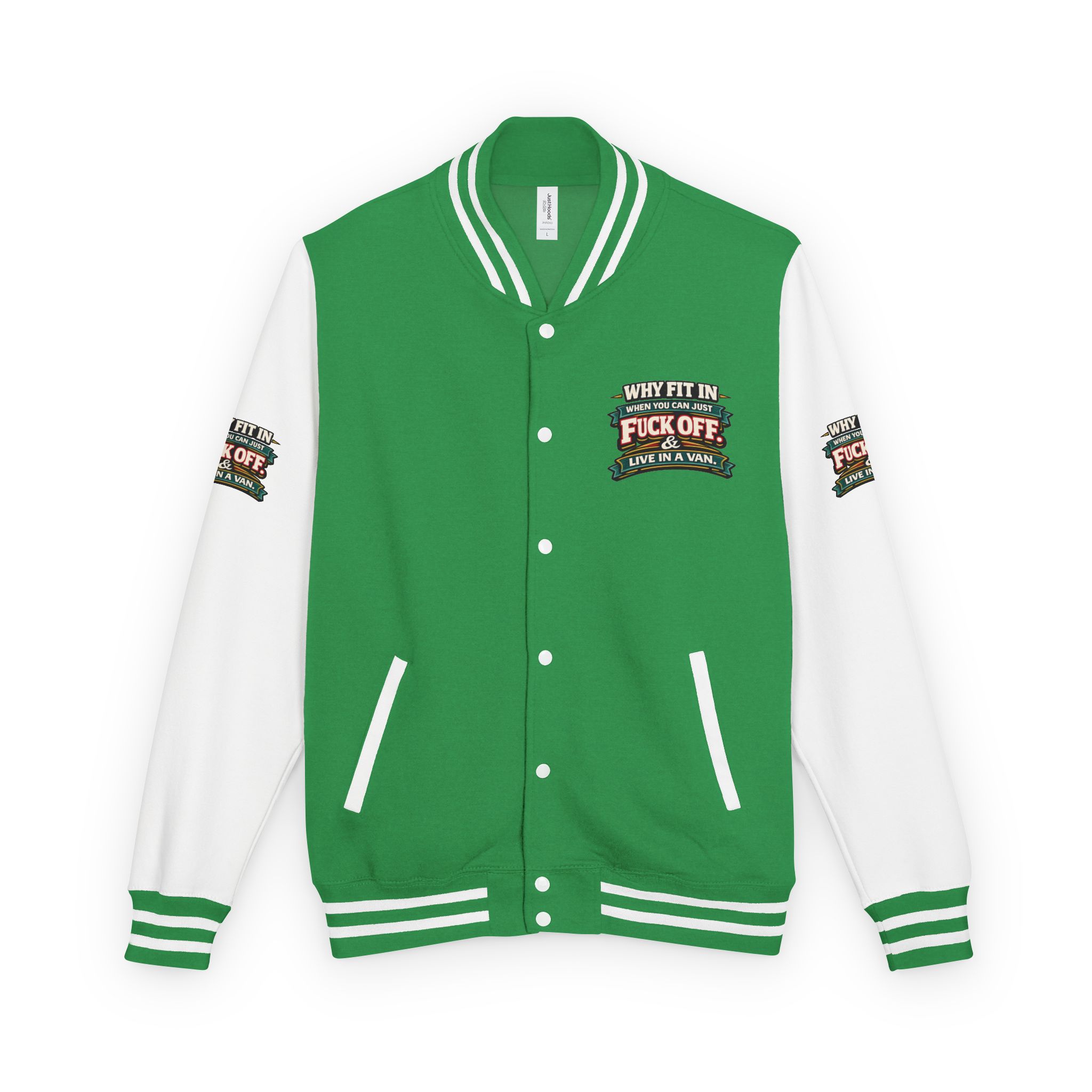 Unisex Heavyweight Letterman Jacket — "Why Fit In" Design F**K-Line