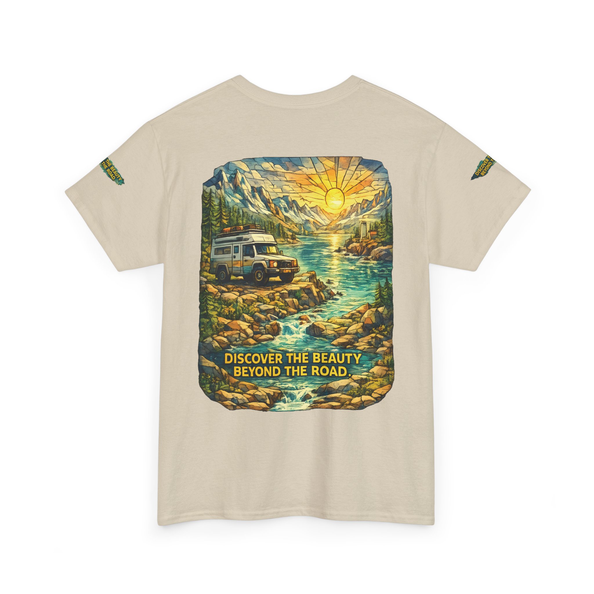 Unisex Heavy Cotton Tee — "Discover The Bieuty Beyond The Road" Design Cubic-Line