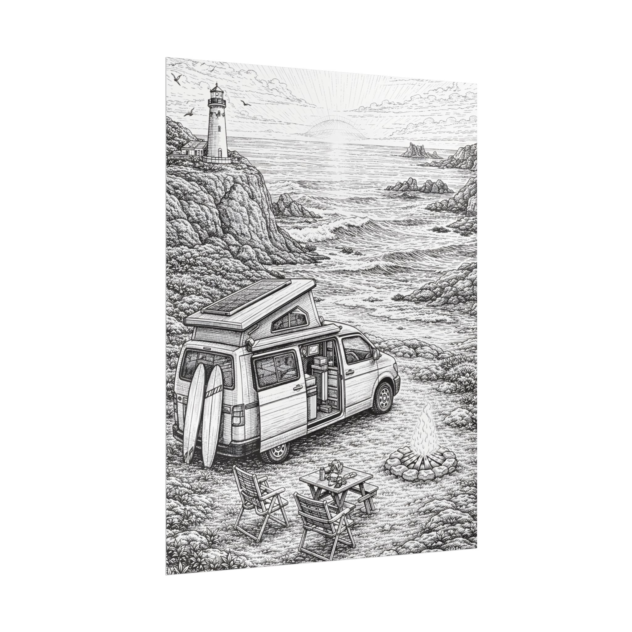Campervan Poster — Vintage RV Camping Landscape Wall Art
