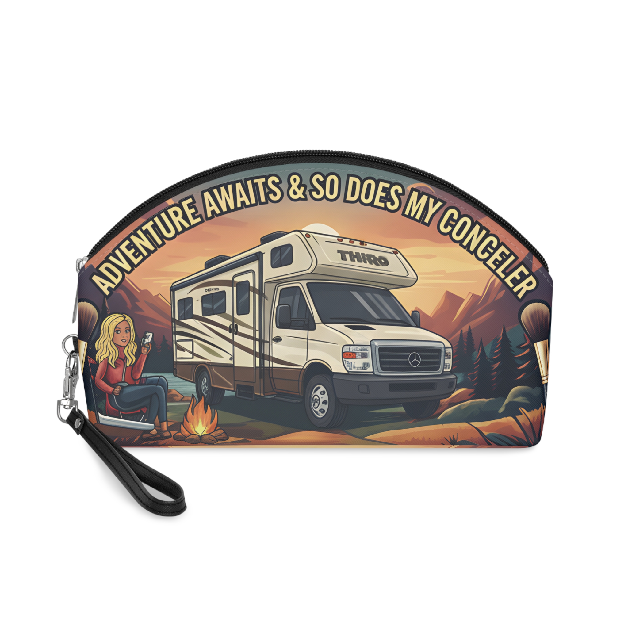 Makeup Bag — "Adventure Awaits-So Does My Conceler" campervan quoted