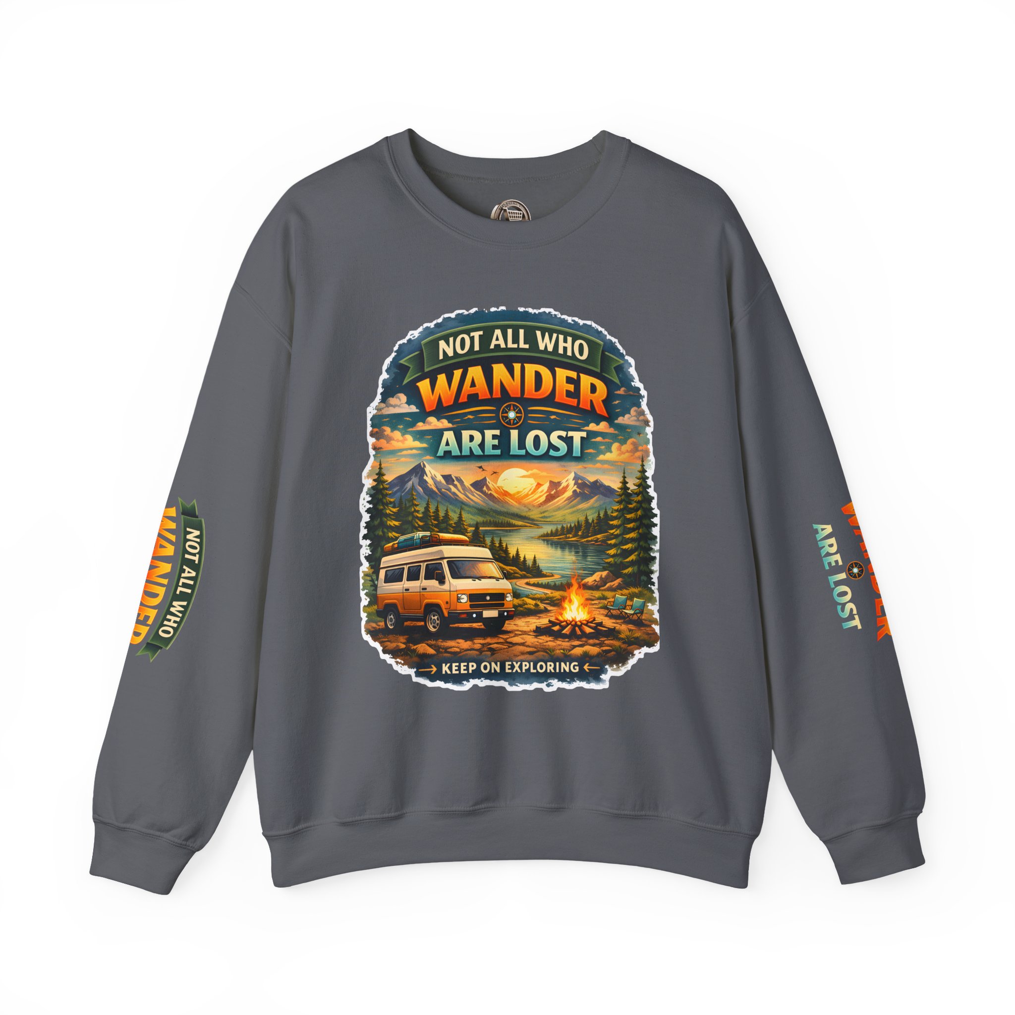 Unisex Heavy Blend™ Crewneck Sweatshirt — "Not All Who Wander Are Lost" Design Scenic-Line