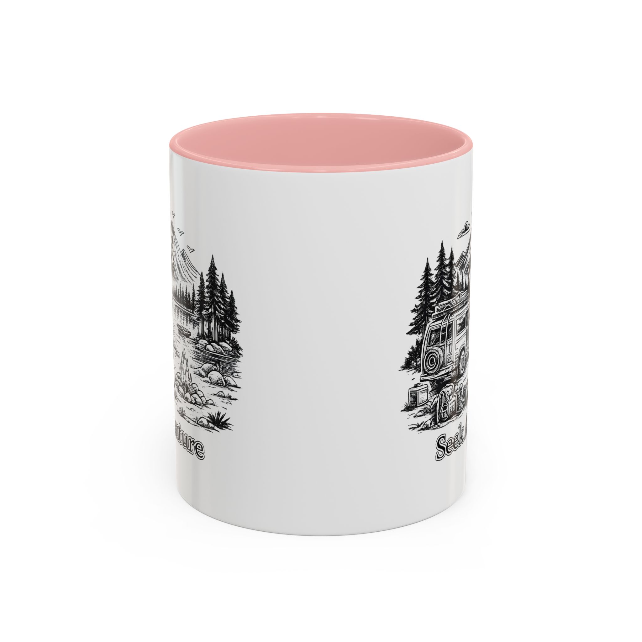 Accent Coffee Mug (11, 15oz) — "Seek Adventure" Design Minimal-Line
