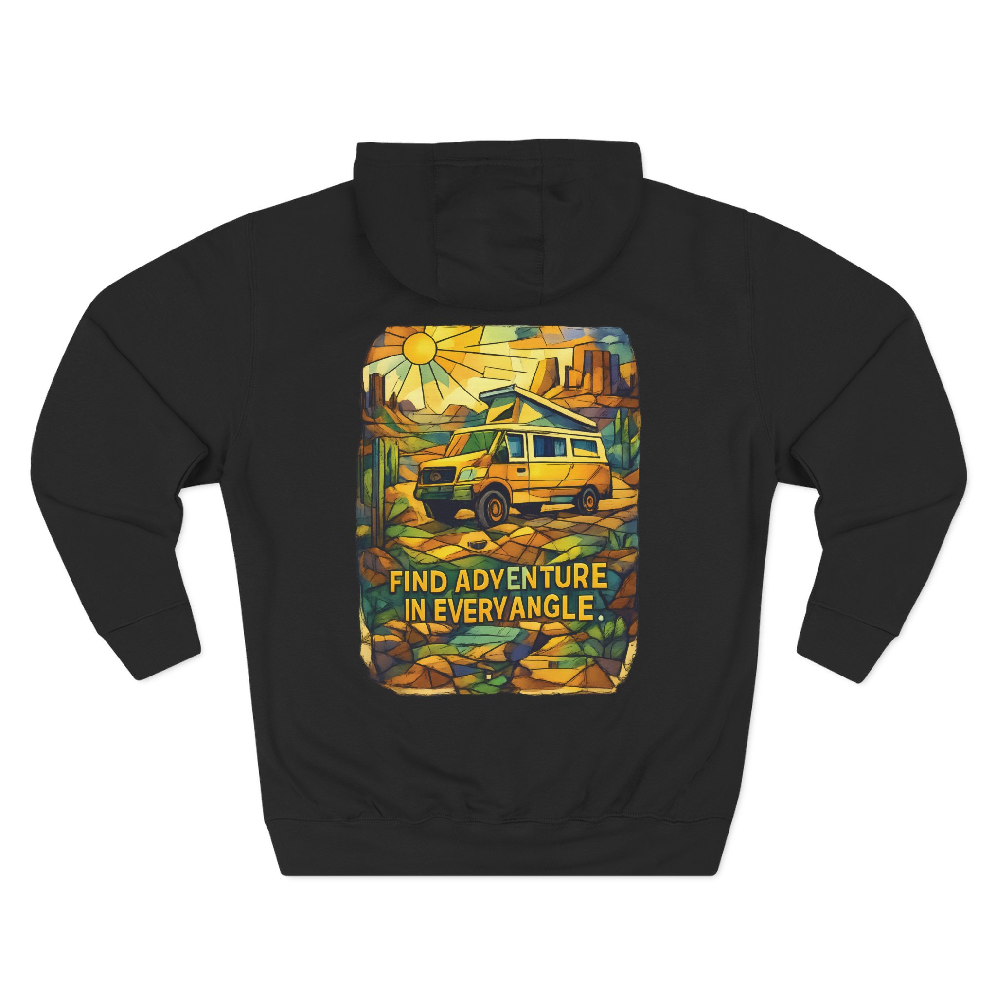 Three-Panel Fleece Hoodie - "Find Adventure In Every Corner" Design Cubic-Line