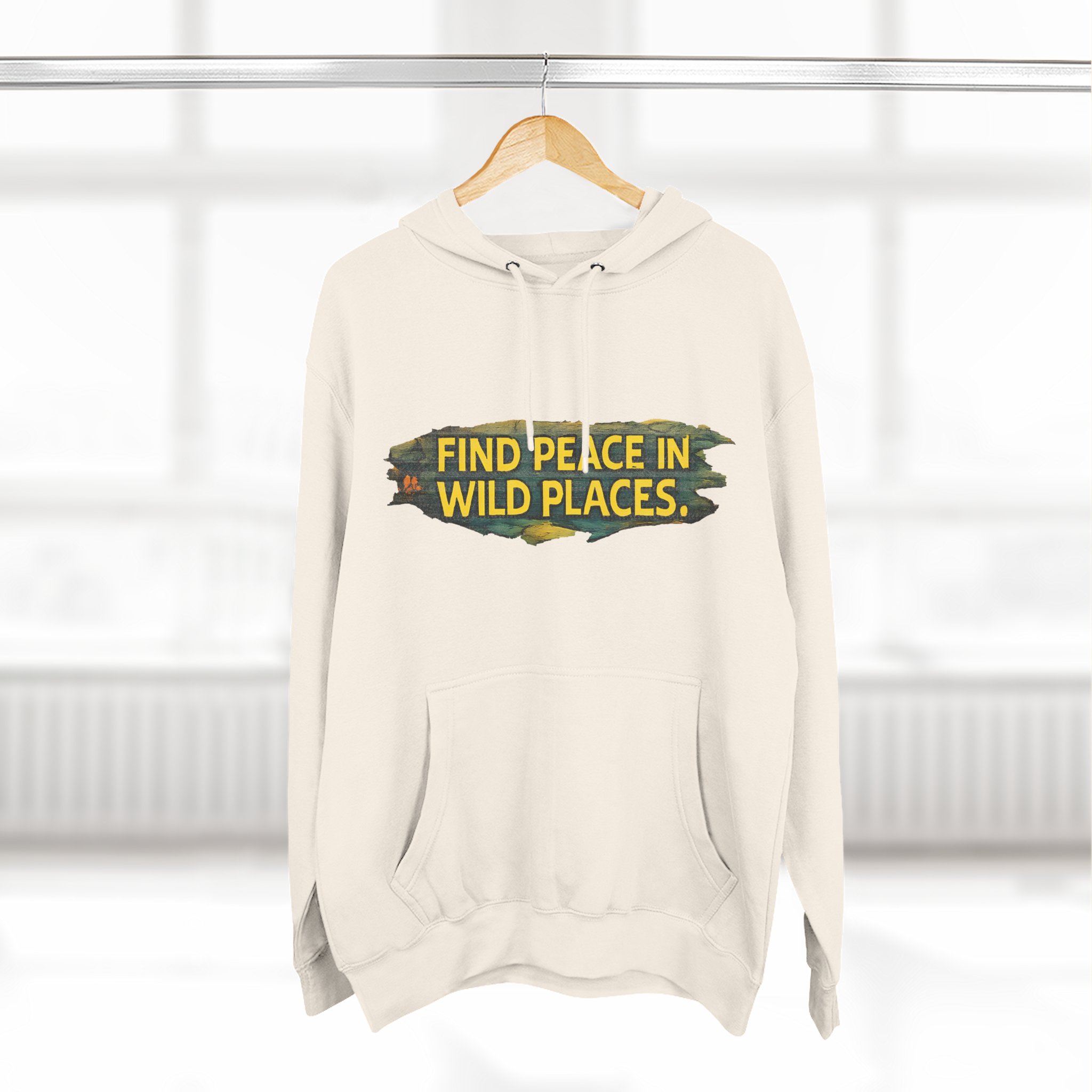 Three-Panel Fleece Hoodie - "Find Peace In Wild Places" Design Cubic-Line