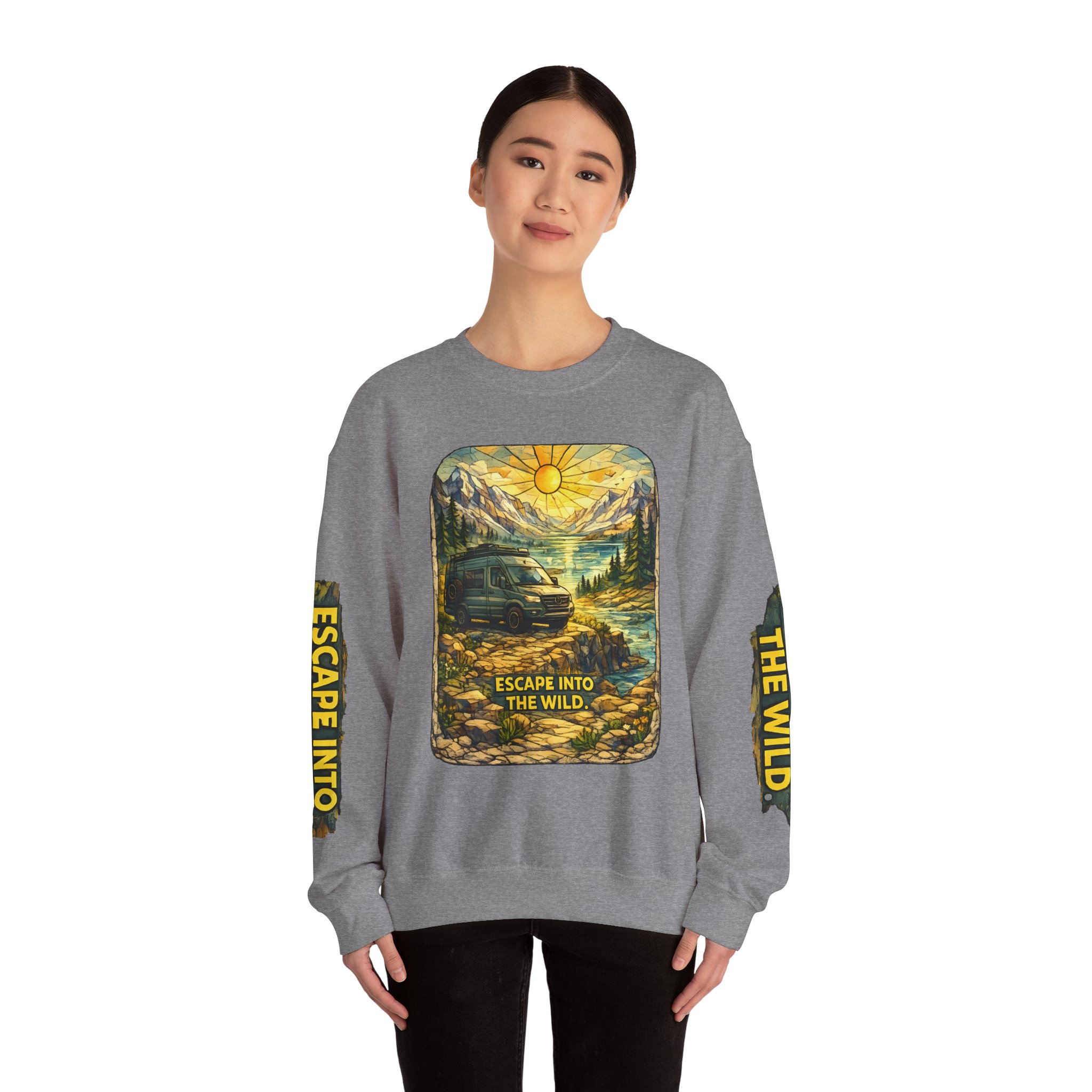 Unisex Heavy Blend™ Crewneck Sweatshirt — "Escape Into The Wild" Design Cubic-Line
