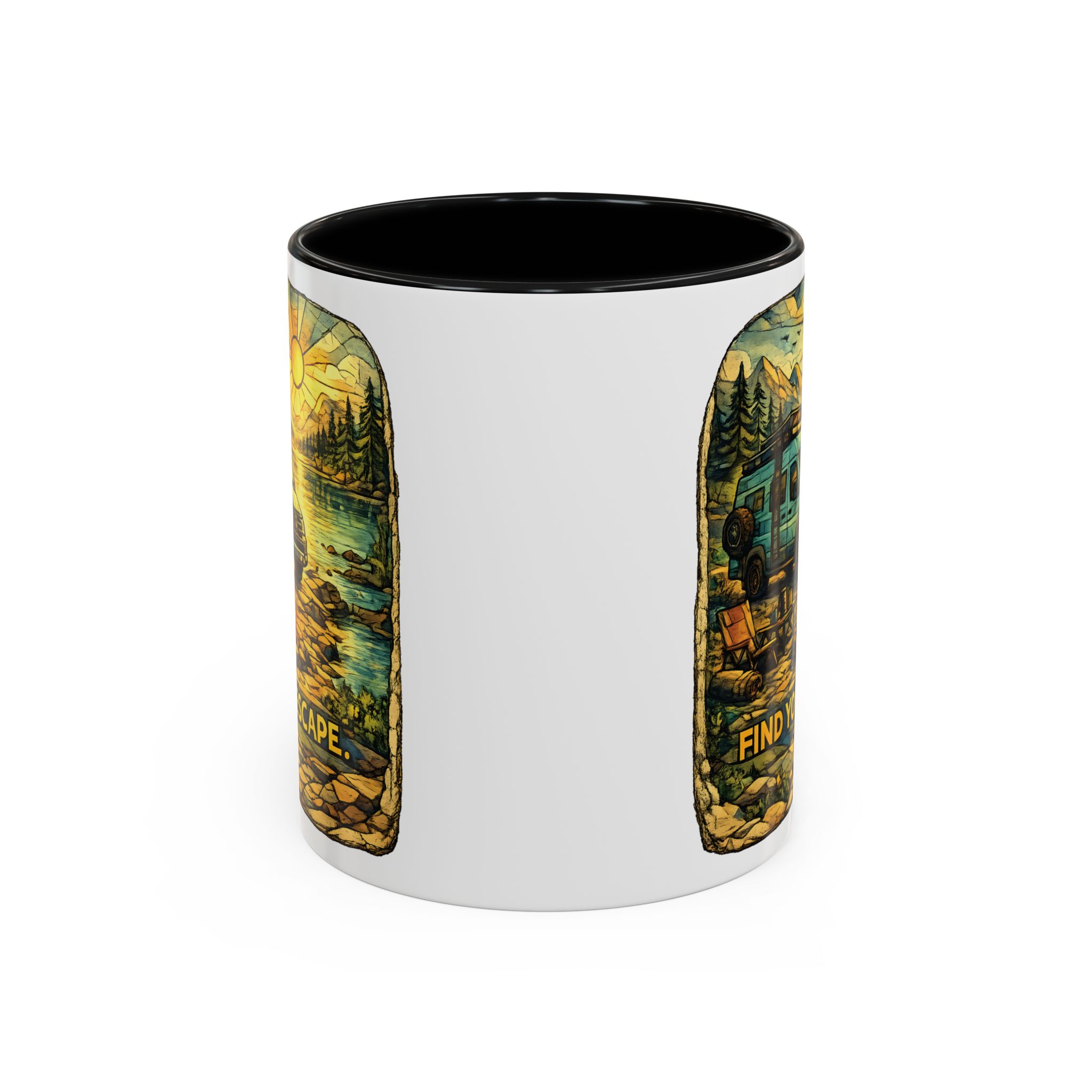 Accent Coffee Mug (11, 15oz) — "Find Your Escape" Design Cubic-Line