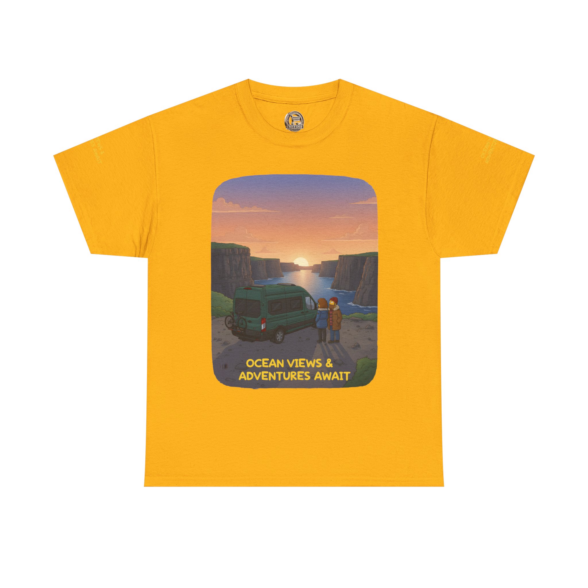 Unisex Heavy Cotton Tee — "Ocean Views-Adventures Awaits" Design Sitcom-Line
