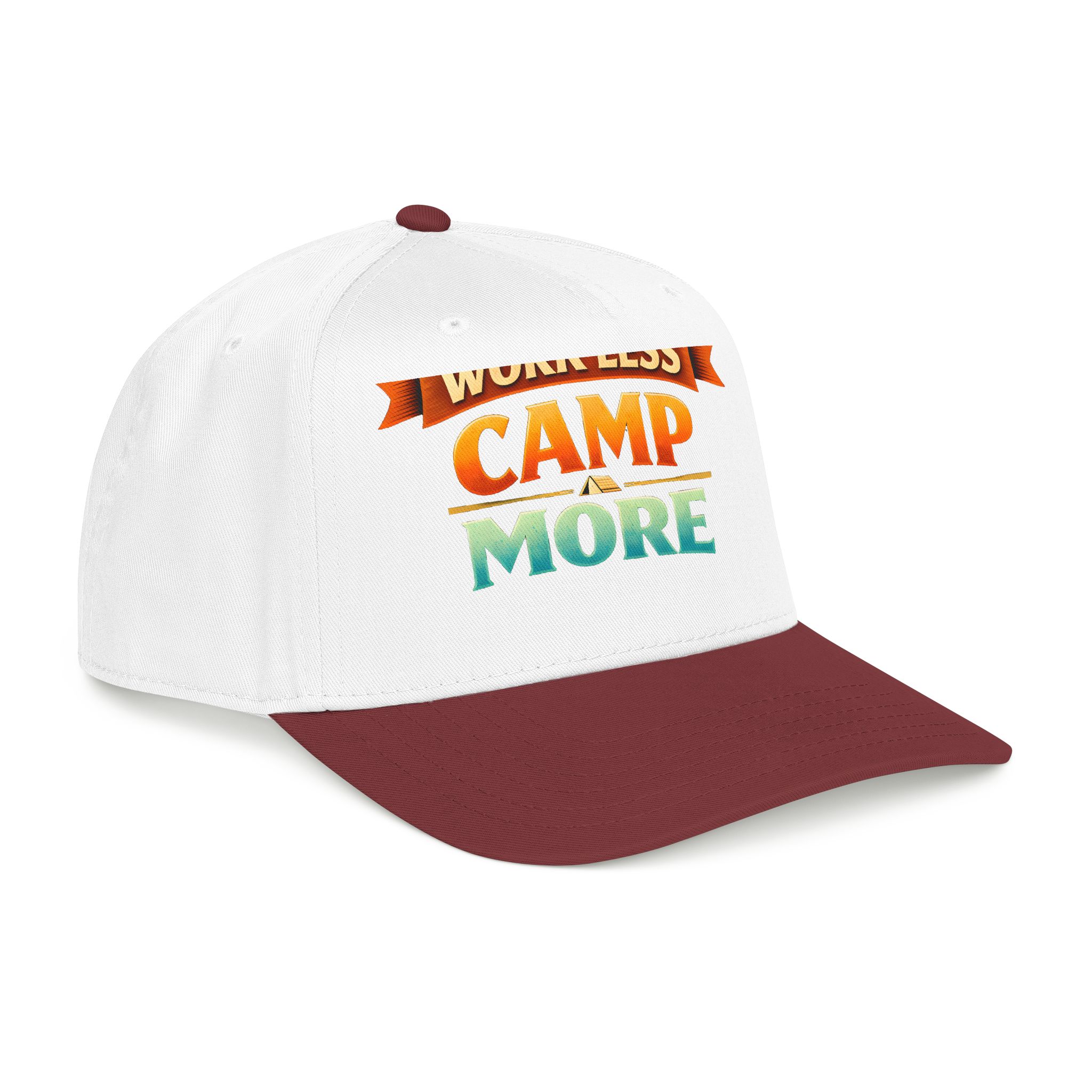 Baseball Cap - "Work Less-Camp More" Design Scenic-Line