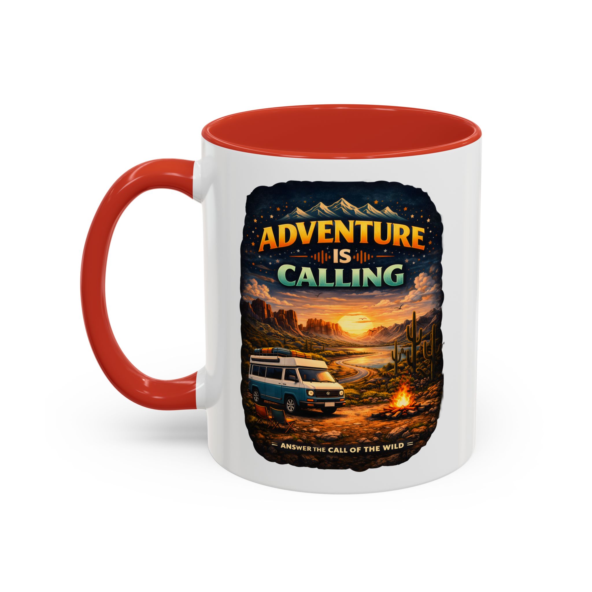 Accent Coffee Mug (11, 15oz) — "Adventure Is Calling" Design Scenic-Line