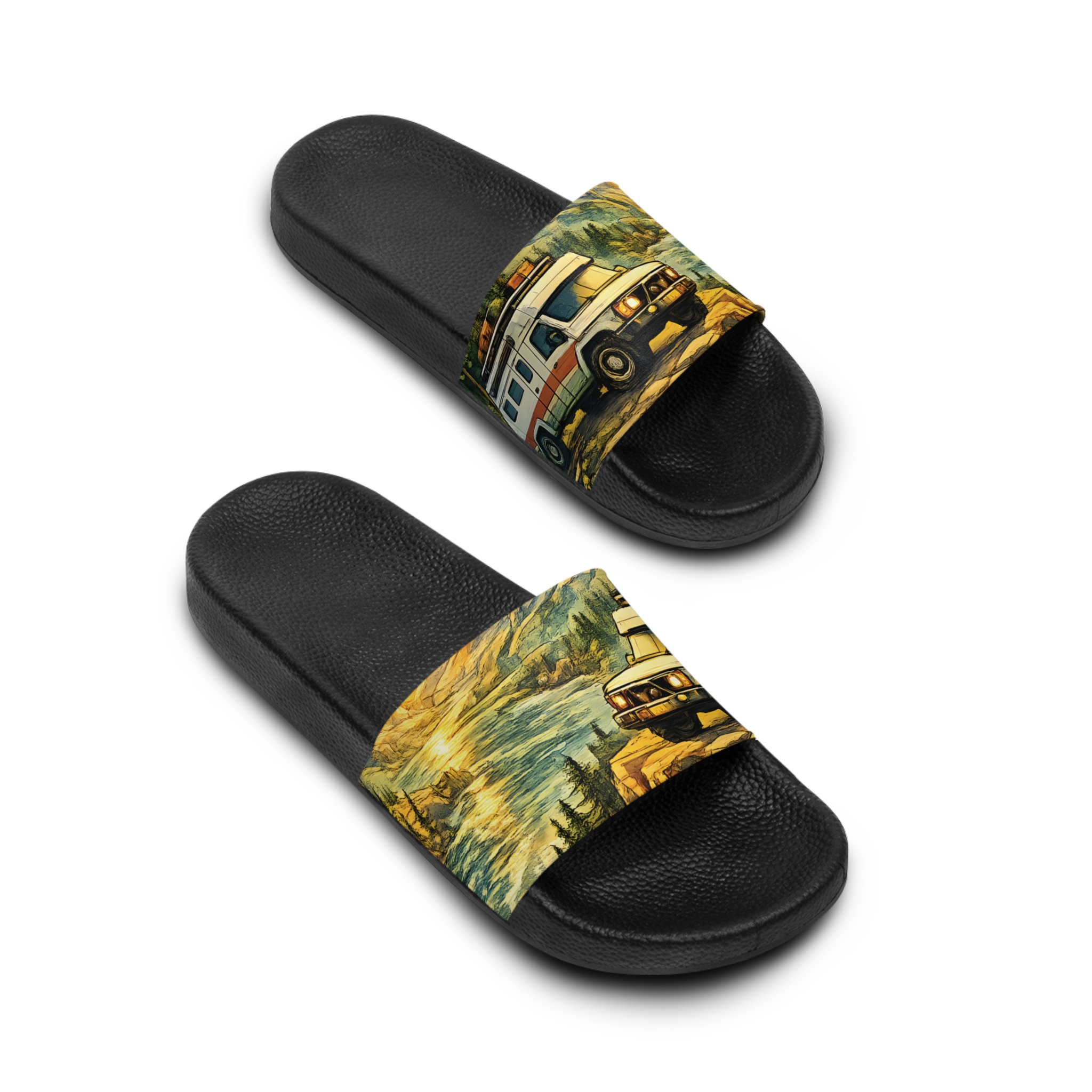 Men's Slide Sandals — Retro Surf Beach Vibes for Men (Cubic-Line)