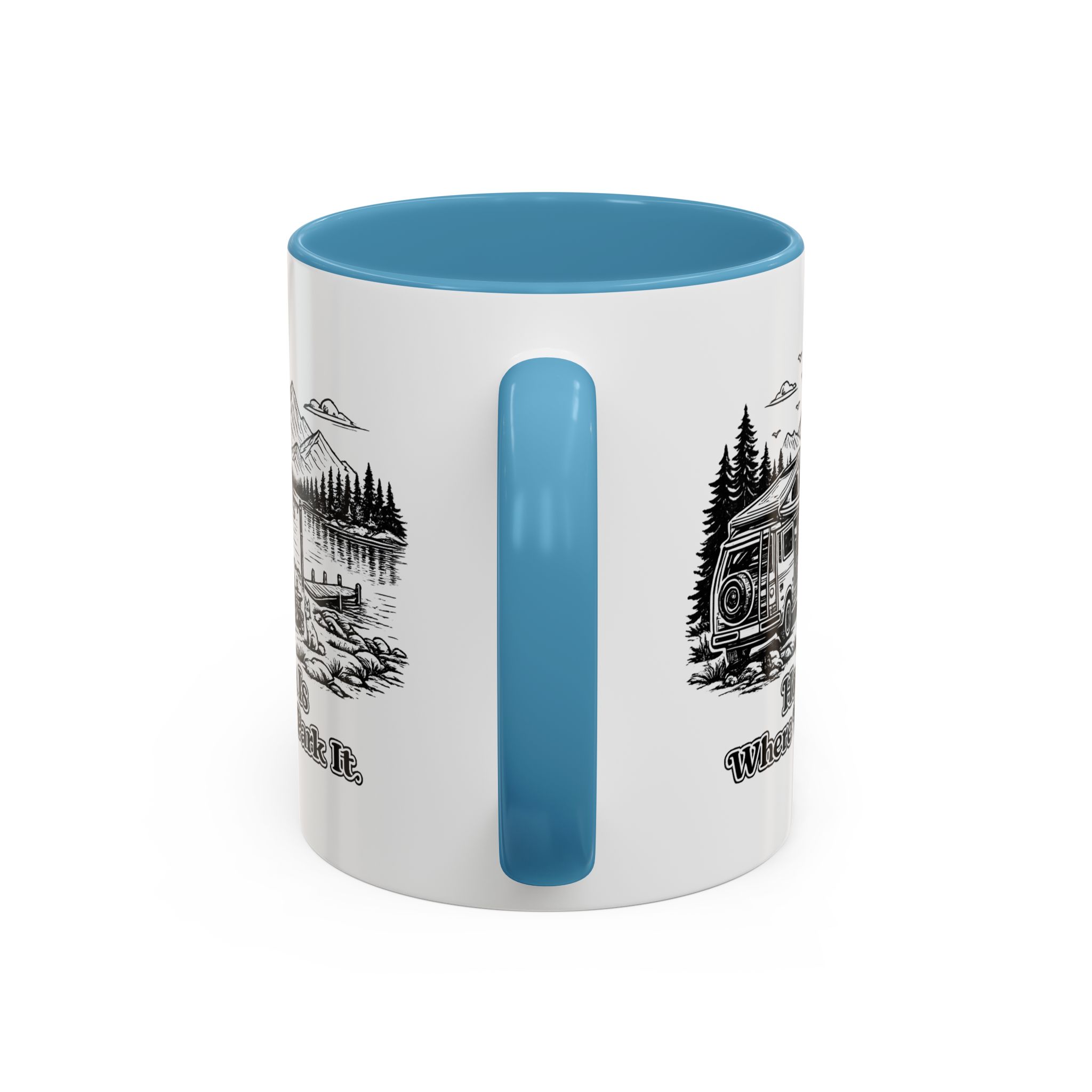 Accent Coffee Mug (11, 15oz) — "Home Is Where You Park It" Design Minimal-Line