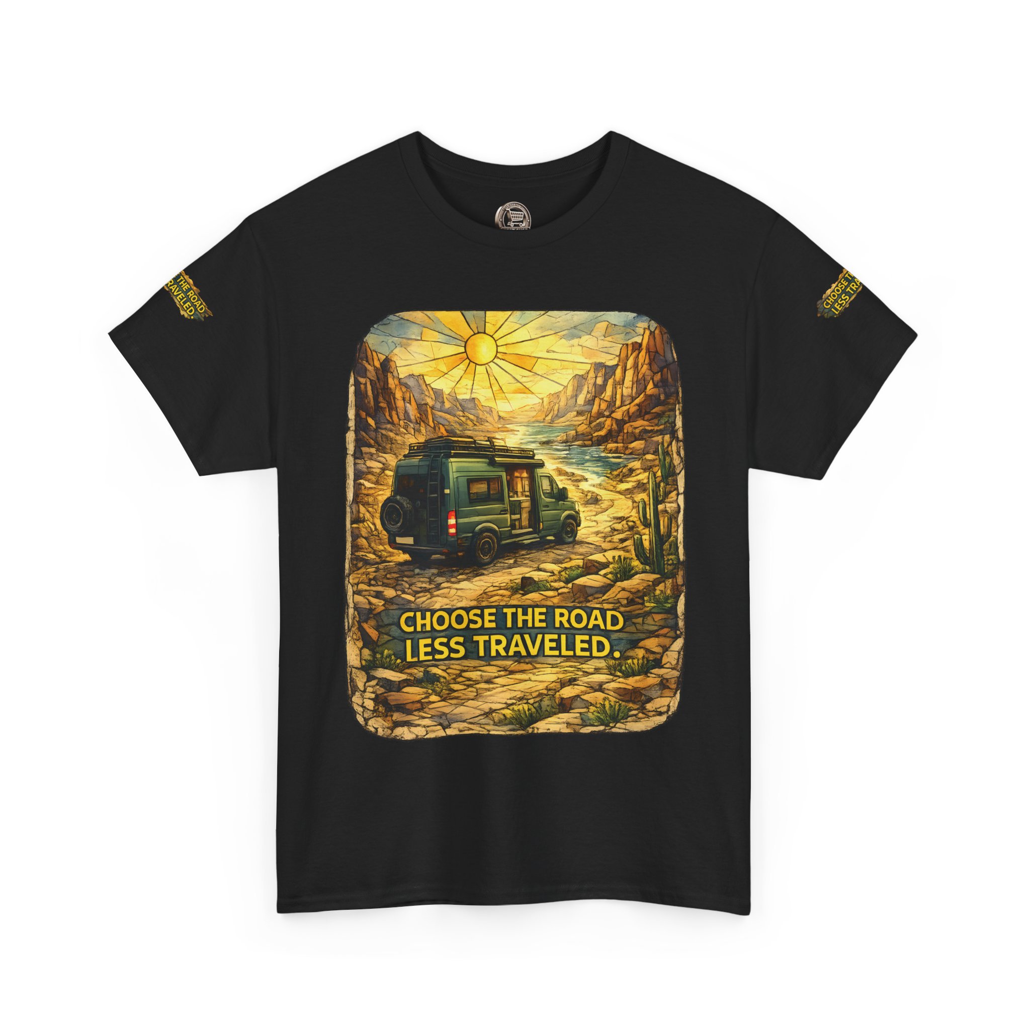 Unisex Heavy Cotton Tee — "Choose The Road Less Traveled" Design Cubic-Line