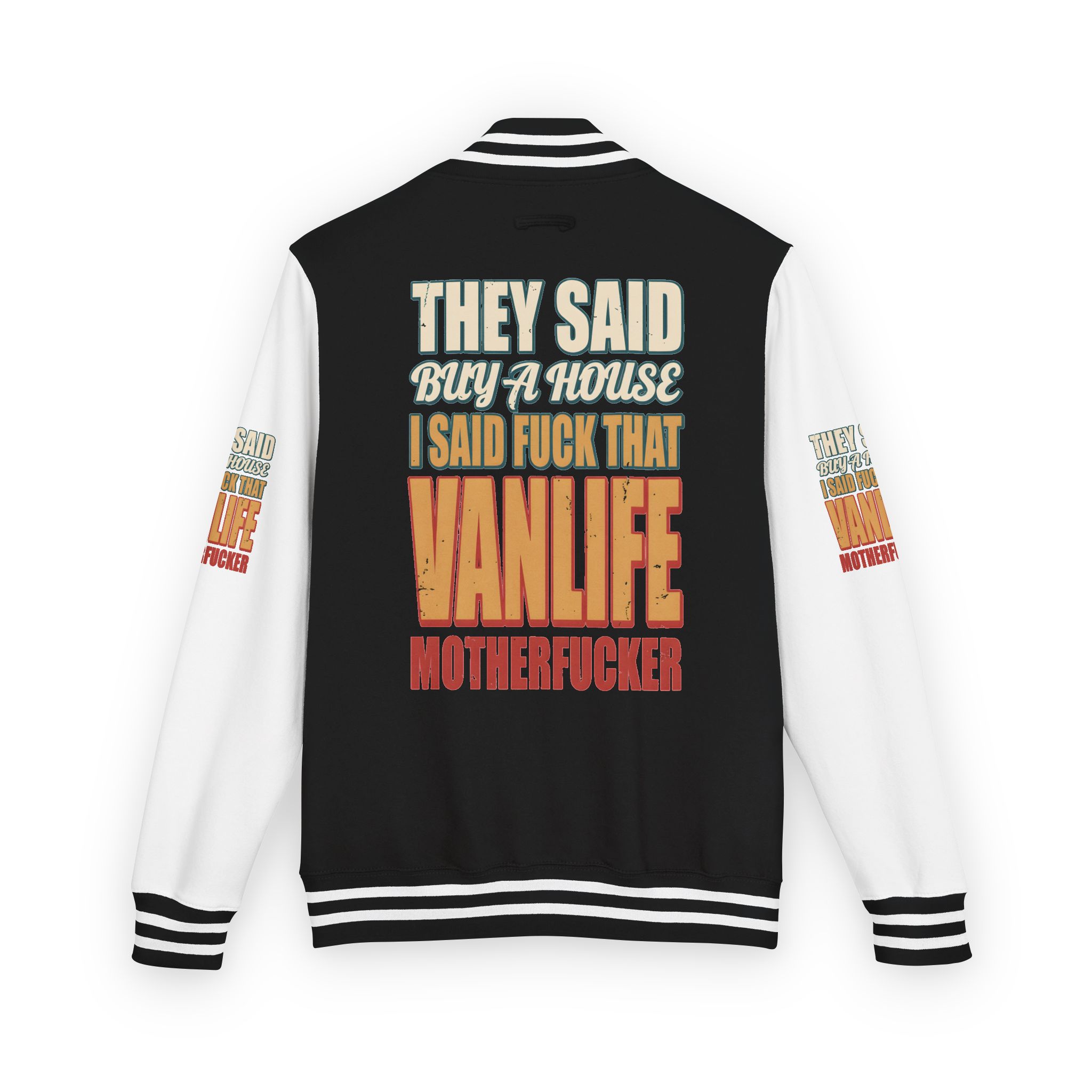 Unisex Heavyweight Letterman Jacket — "They Said Buy A House" Design F**K-Line