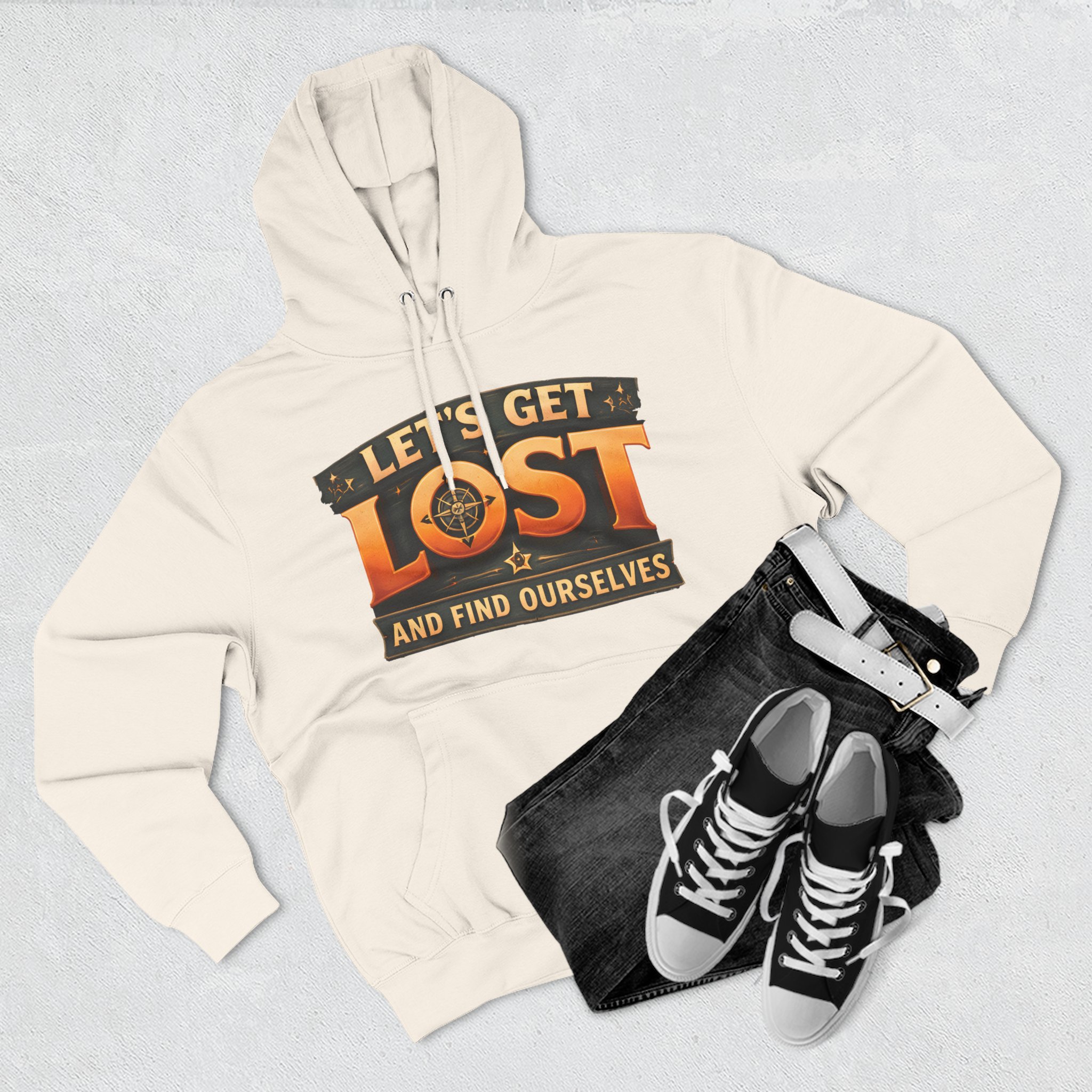 Three-Panel Fleece Hoodie - "Let´s Get Lost And Found Ourselfs" Design Scenic-Line