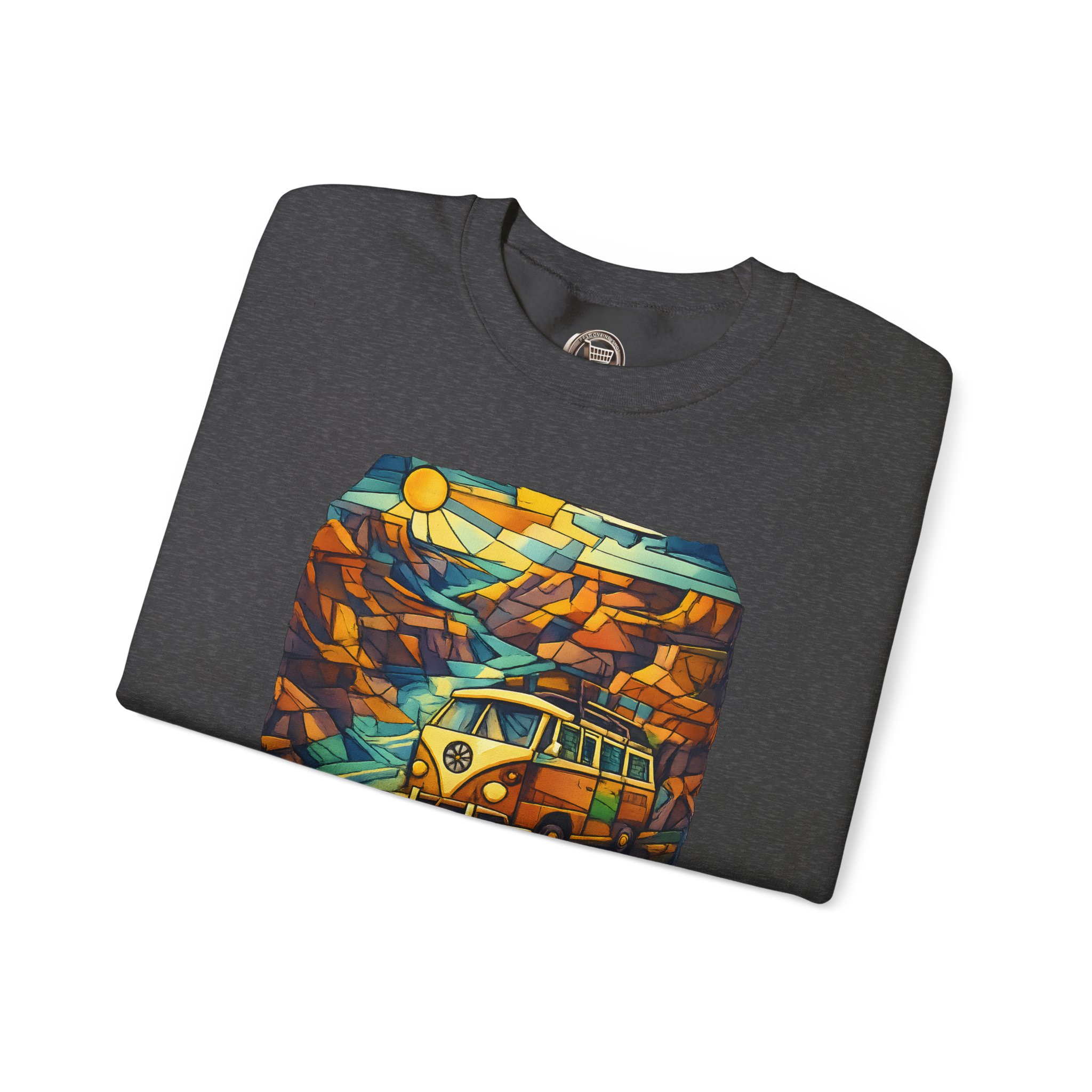 Unisex Heavy Blend™ Crewneck Sweatshirt — "The Road Is A Fragmented Landscape" Design Cubic-Line