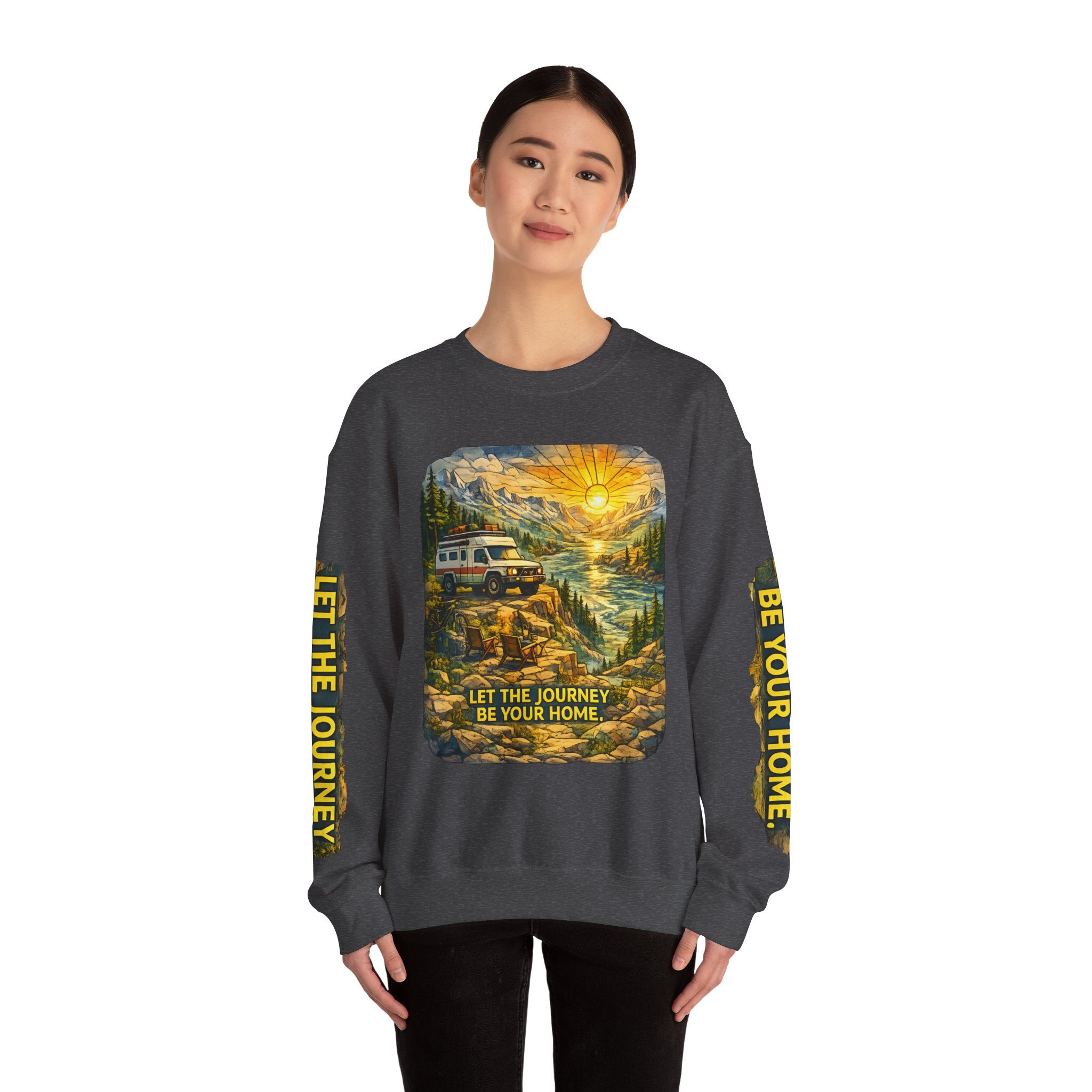 Unisex Heavy Blend™ Crewneck Sweatshirt — "Let The Journey Be Your Home" Design Cubic-Line
