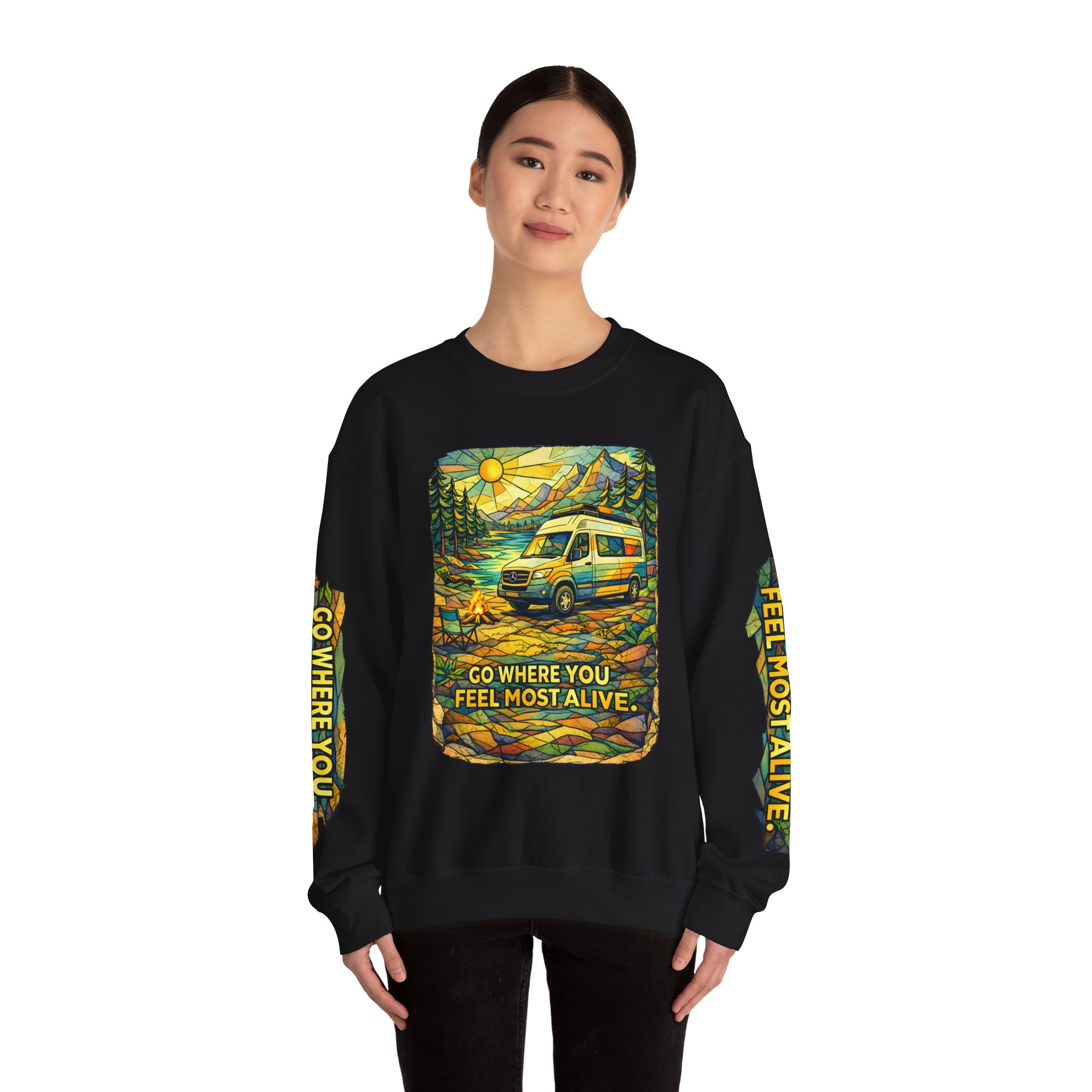 Unisex Heavy Blend™ Crewneck Sweatshirt — "Go Where You Feel Most Alive" Design Cubic-Line