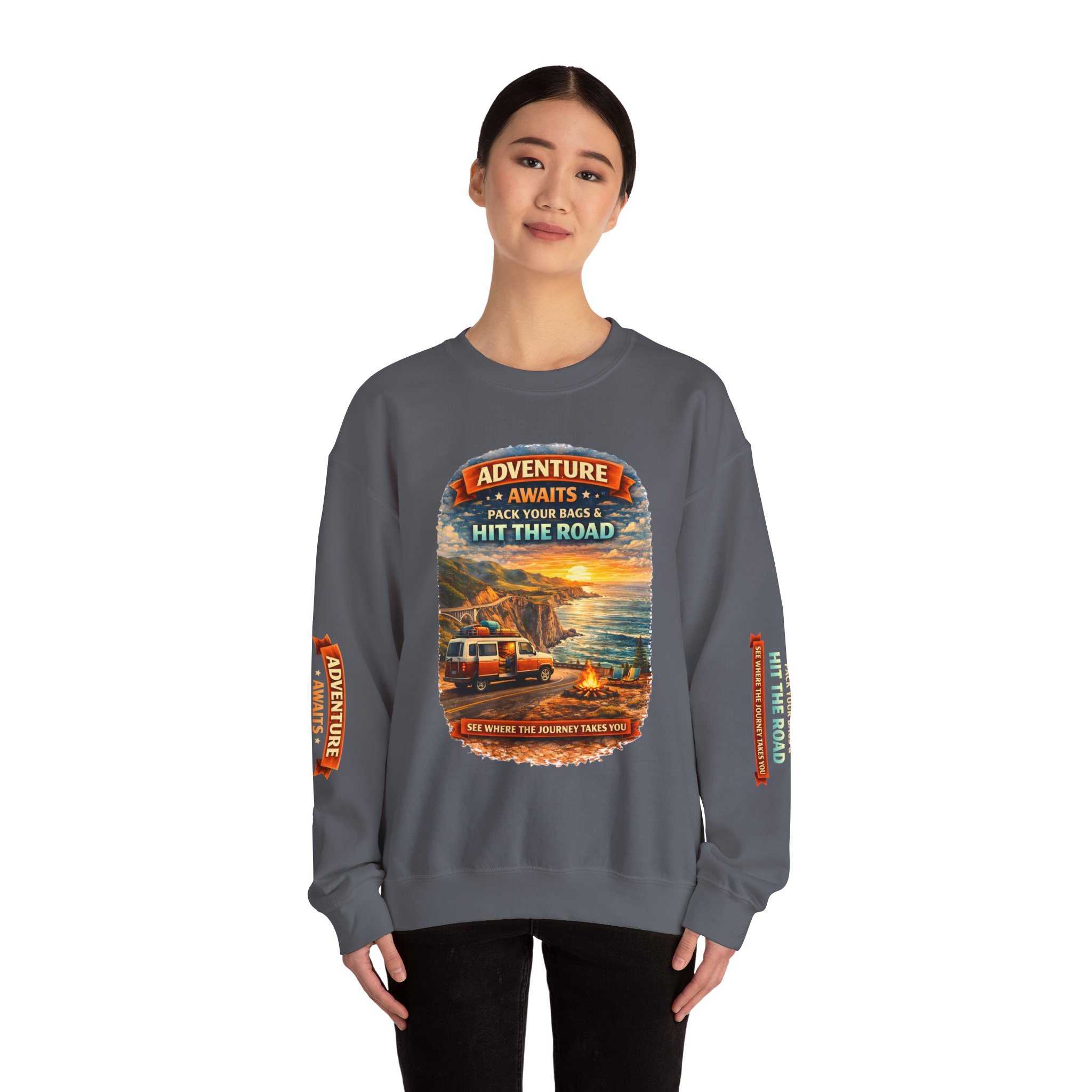 9926069681482033037_2048.jpeg Unisex Heavy Blend™ Crewneck Sweatshirt — "Adventure Awaits-Pack Your Bags" Design Scenic-Line