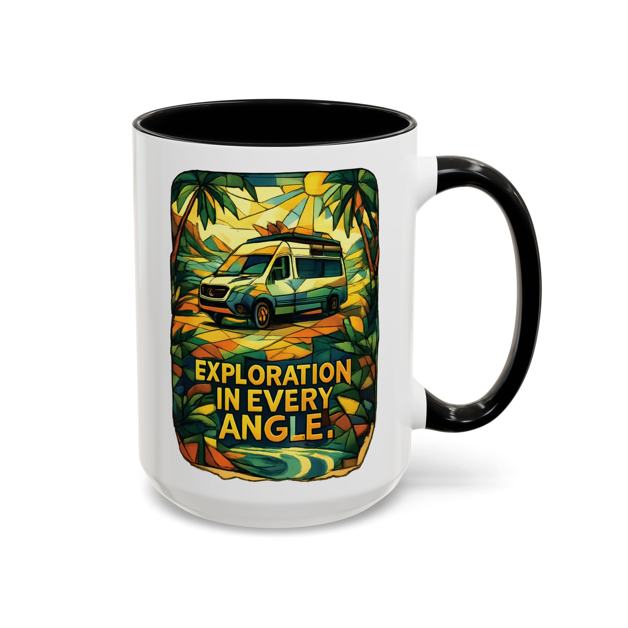 Accent Coffee Mug (11, 15oz) — "Exploration In Every Angle" Design Cubic-Line