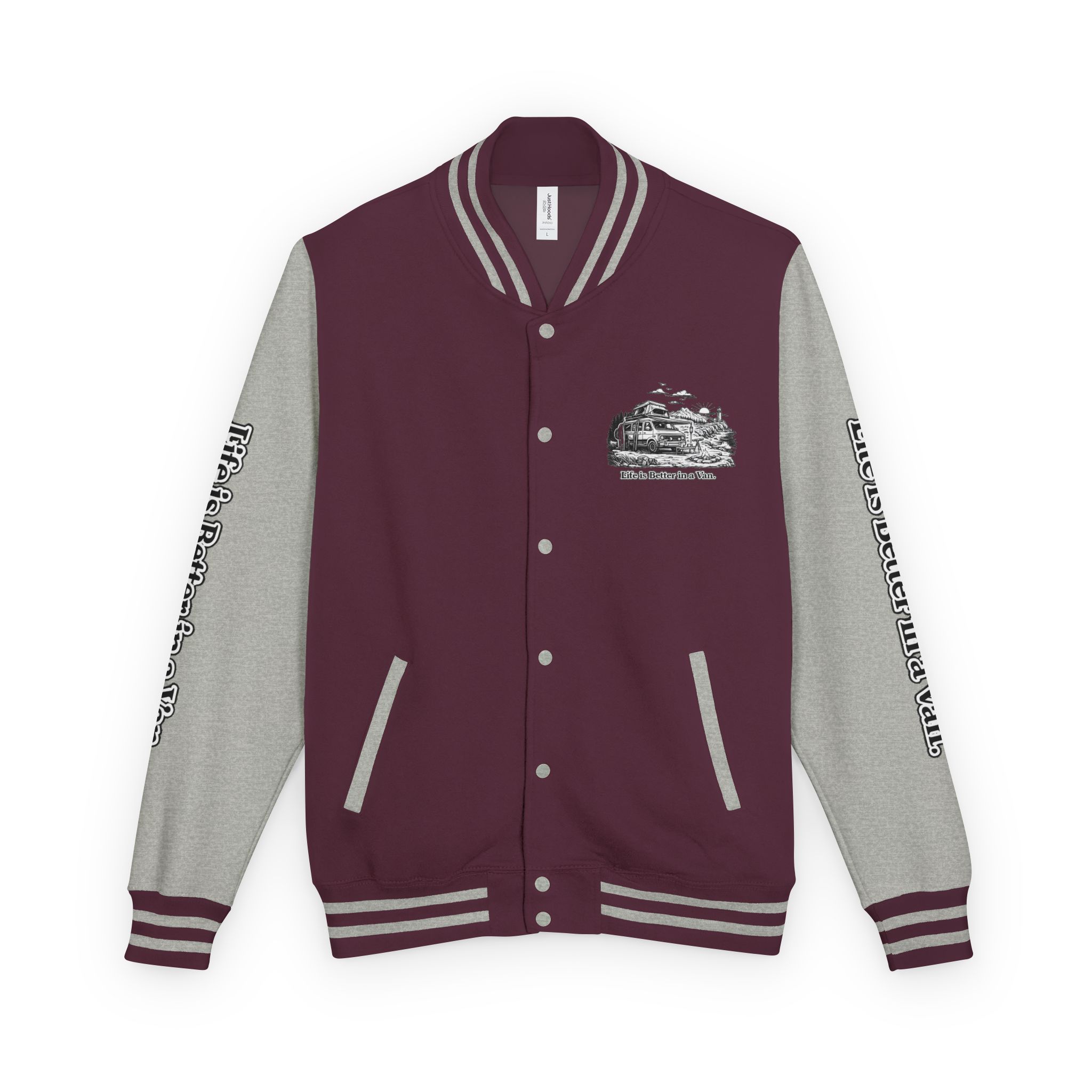 Unisex Heavyweight Letterman Jacket — "Life Is Better In A Van" Travel Varsity Coat