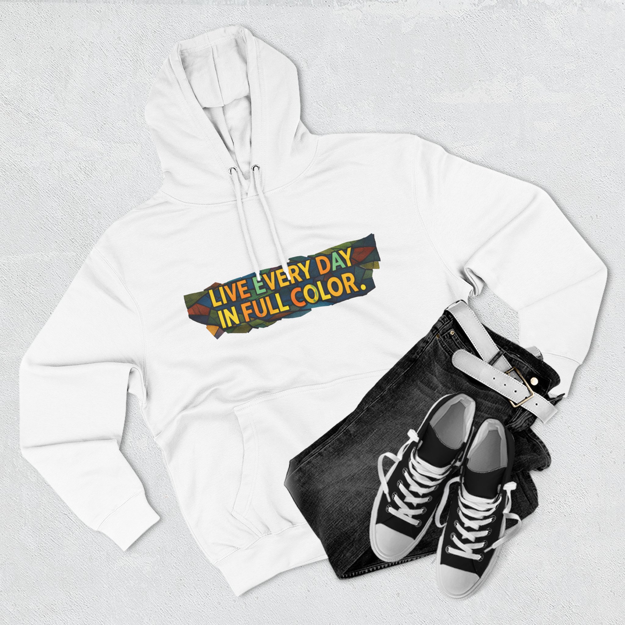 Three-Panel Fleece Hoodie - "Live Life Every Day In Full Color" Design Cubic-Line