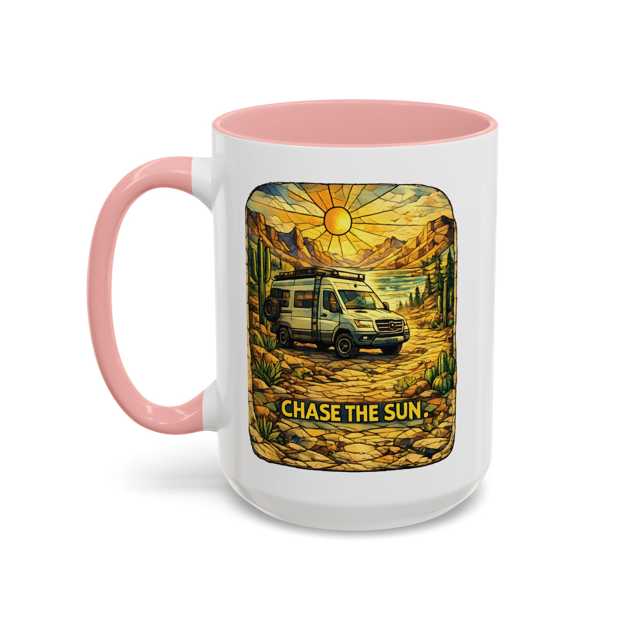 Accent Coffee Mug (11, 15oz) — "Chase The Sun" Design Cubic-Line