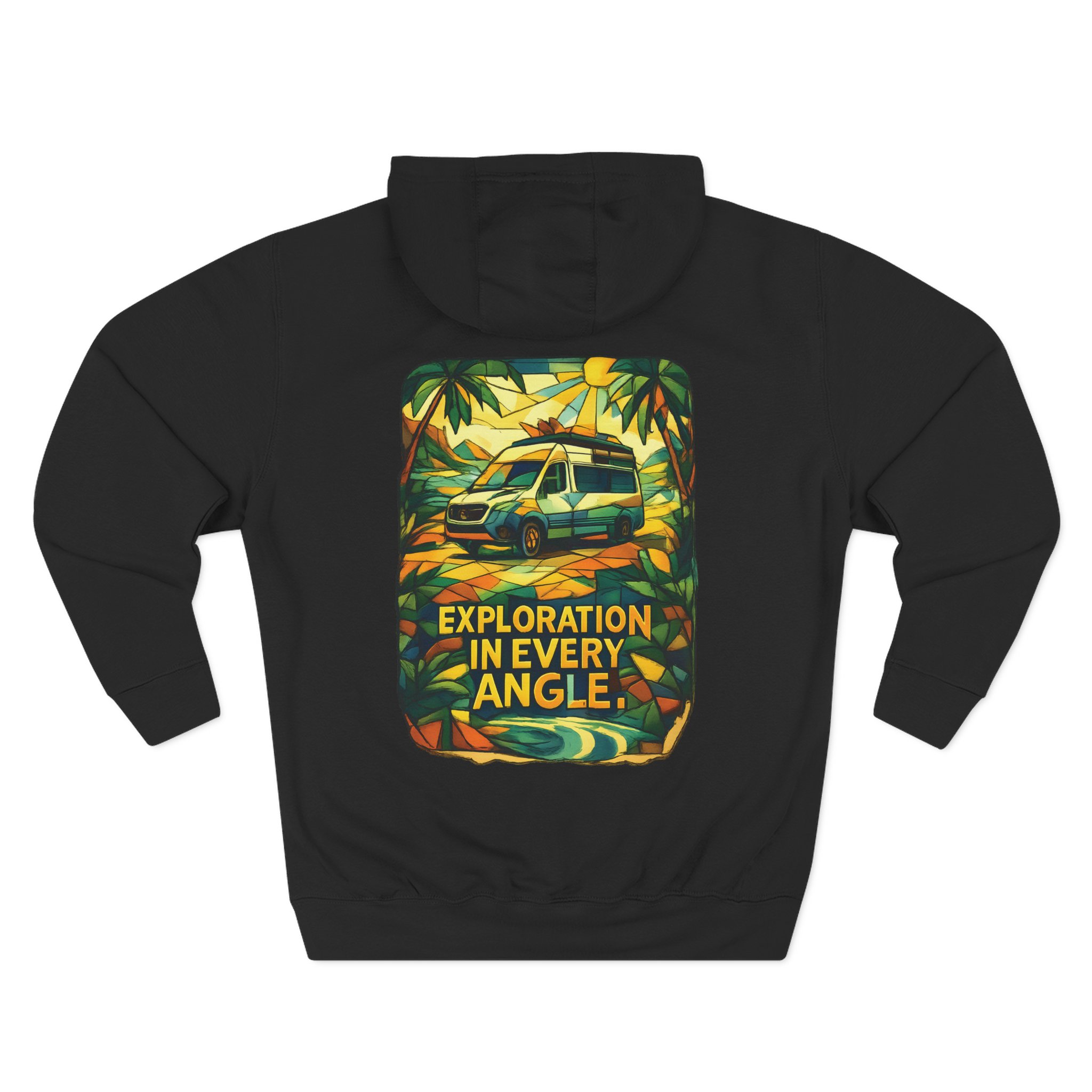 Three-Panel Fleece Hoodie - "Exploration In Every Angle" Design Cubic-Line