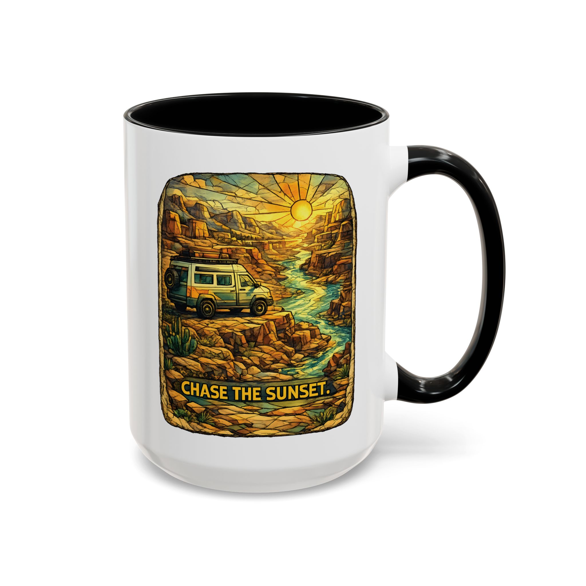 Accent Coffee Mug (11, 15oz) — "Chase The Sunset" Design Cubic-Line