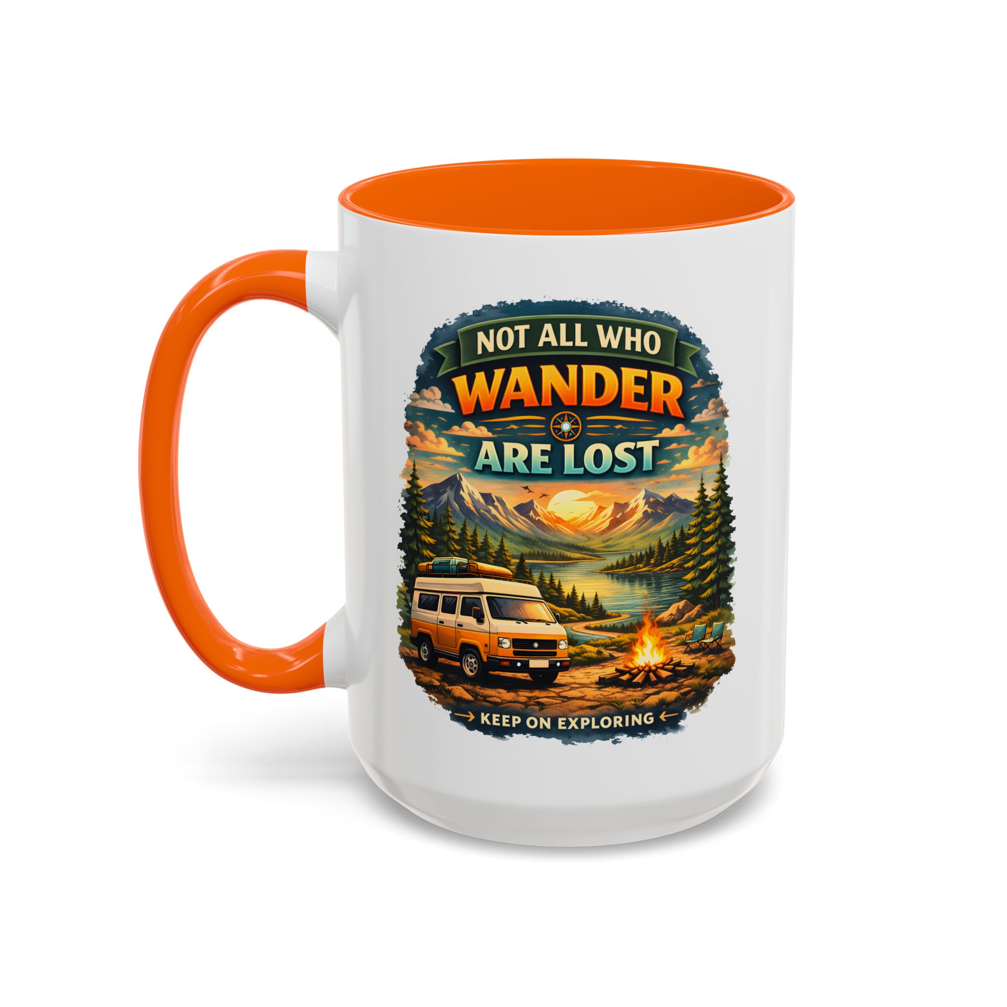 Accent Coffee Mug (11, 15oz) — "Not All Who Wander Are Lost" Design Scenic-Line