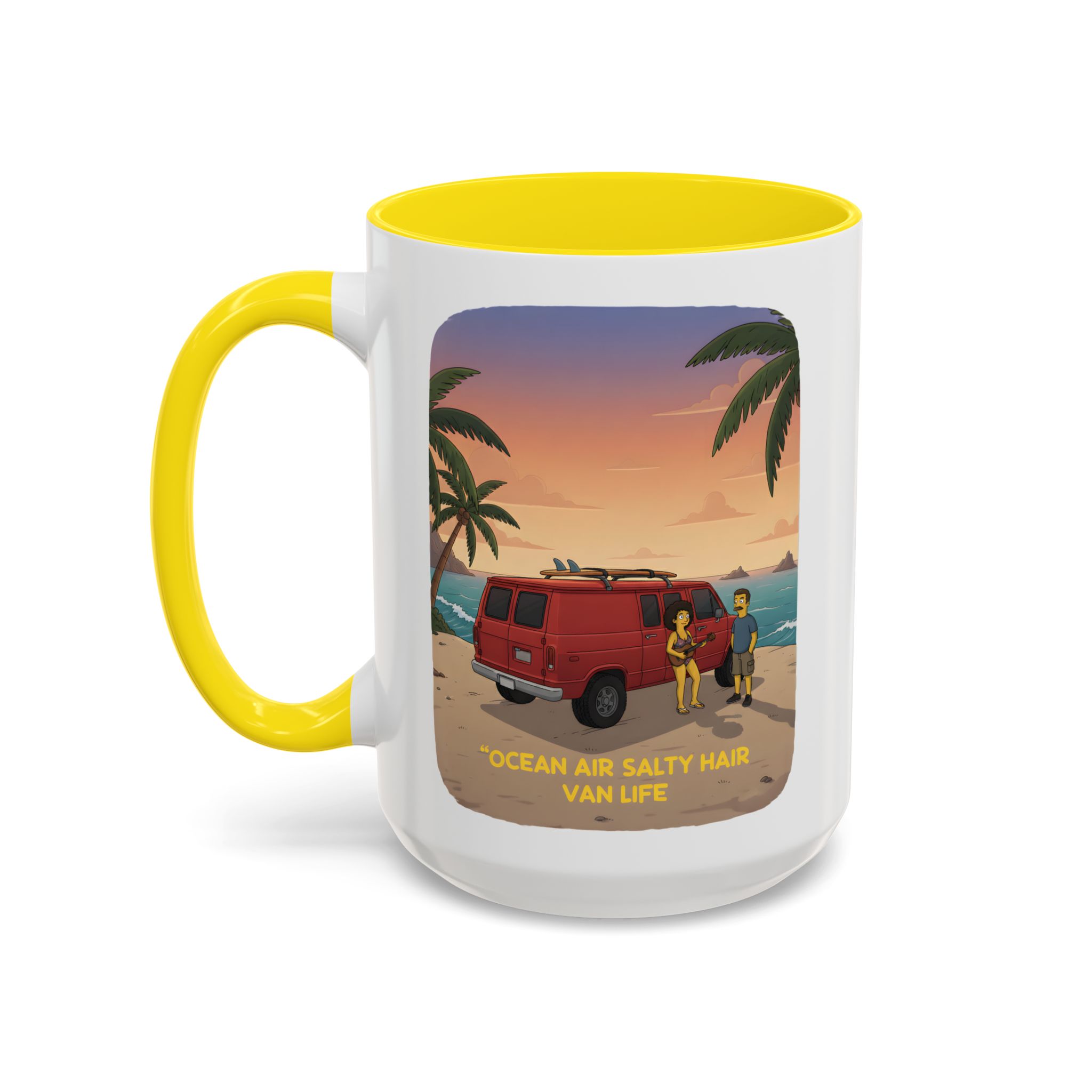 Accent Coffee Mug (11, 15oz) — "Ocean Air Salty Hair Van Life" Design Sitcom-Line