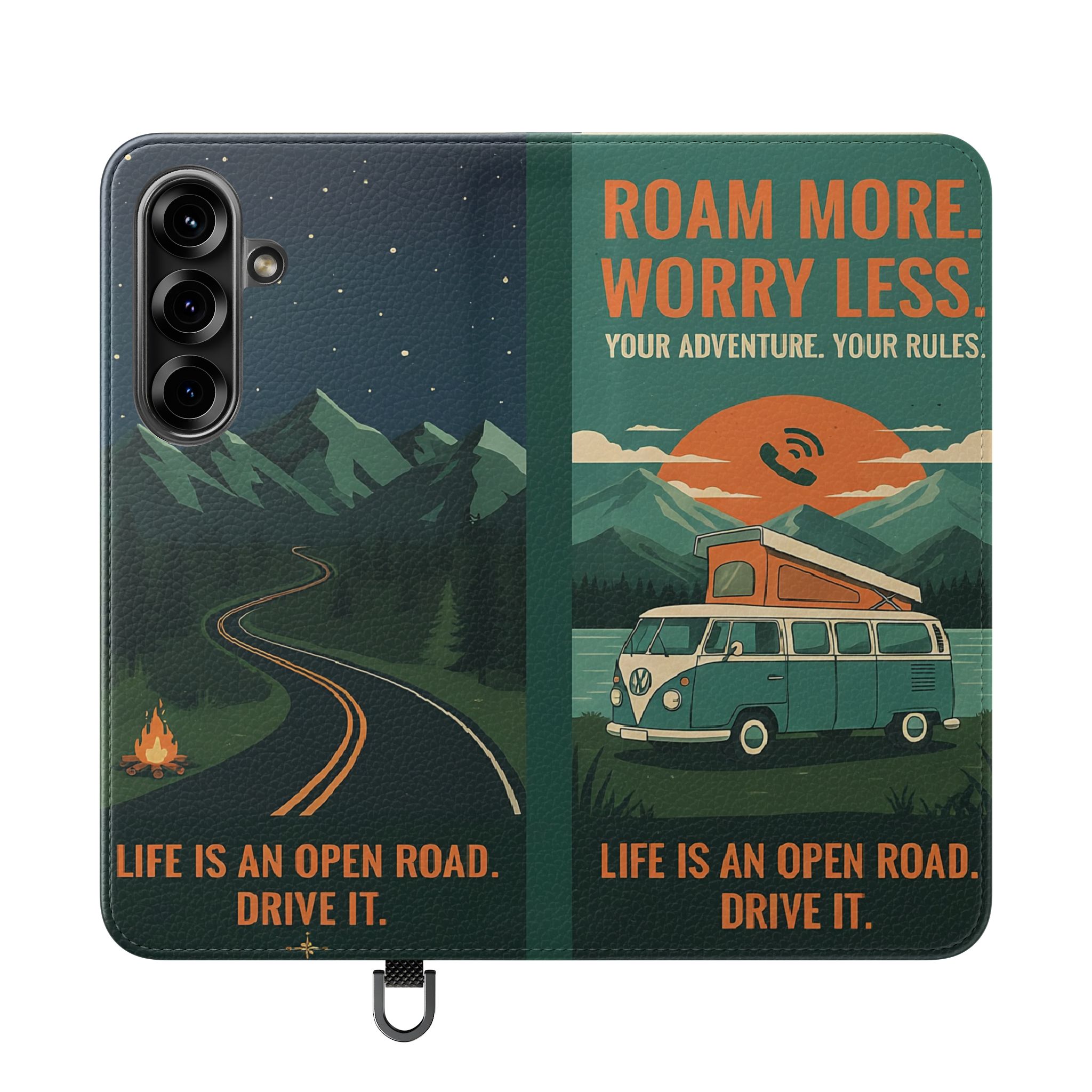 Flip Phone Case — "Roam More Worry Less - Life Is An Open Road" Phone Wallet