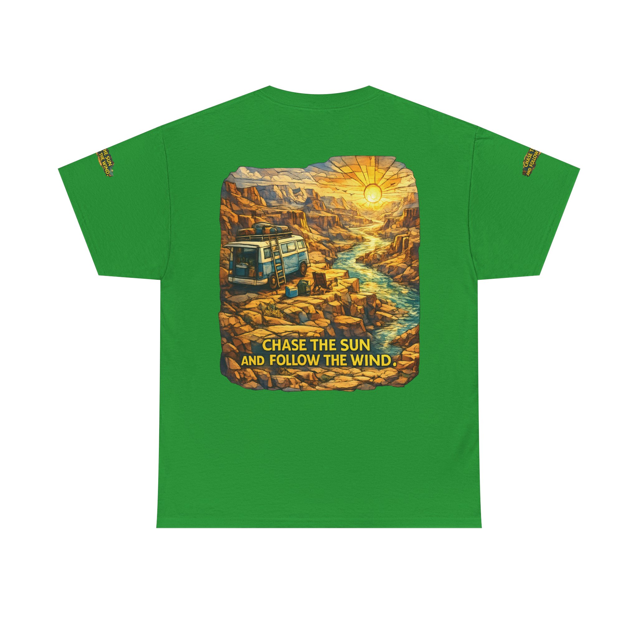9967238844578507398_2048.jpeg Unisex Heavy Cotton Tee — "Chase The Sun And Follow The Wind" Design Cubic-Line