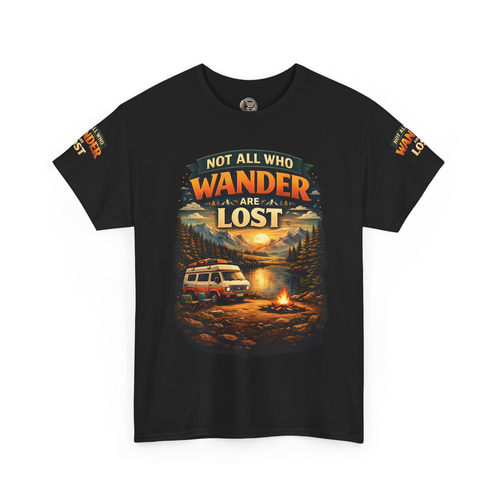 Unisex Heavy Cotton Tee — "Not All Who Wander Are Lost" Design Scenic-Line