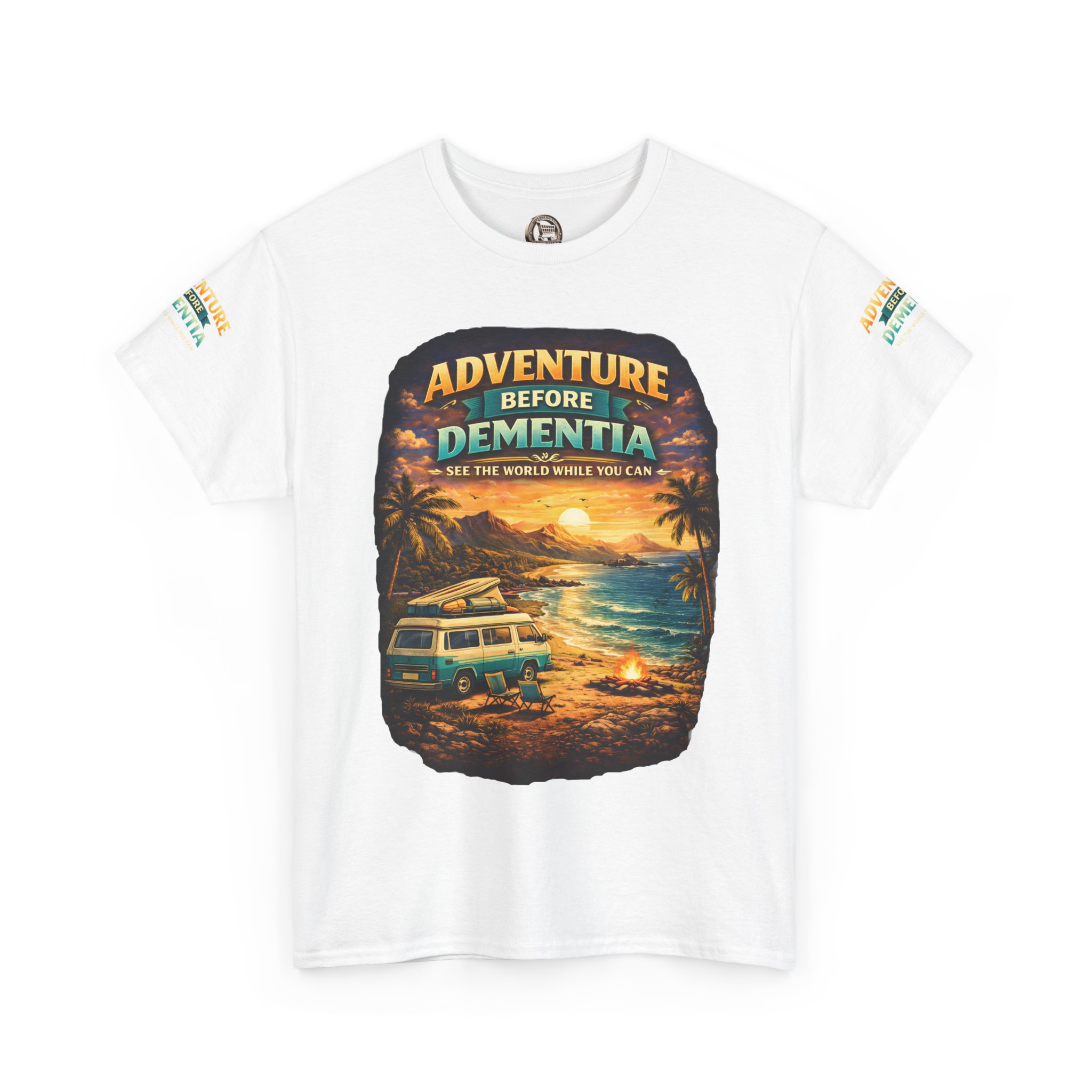 Unisex Heavy Cotton Tee — "Adventure Before Dementia" Design Scenic-Line