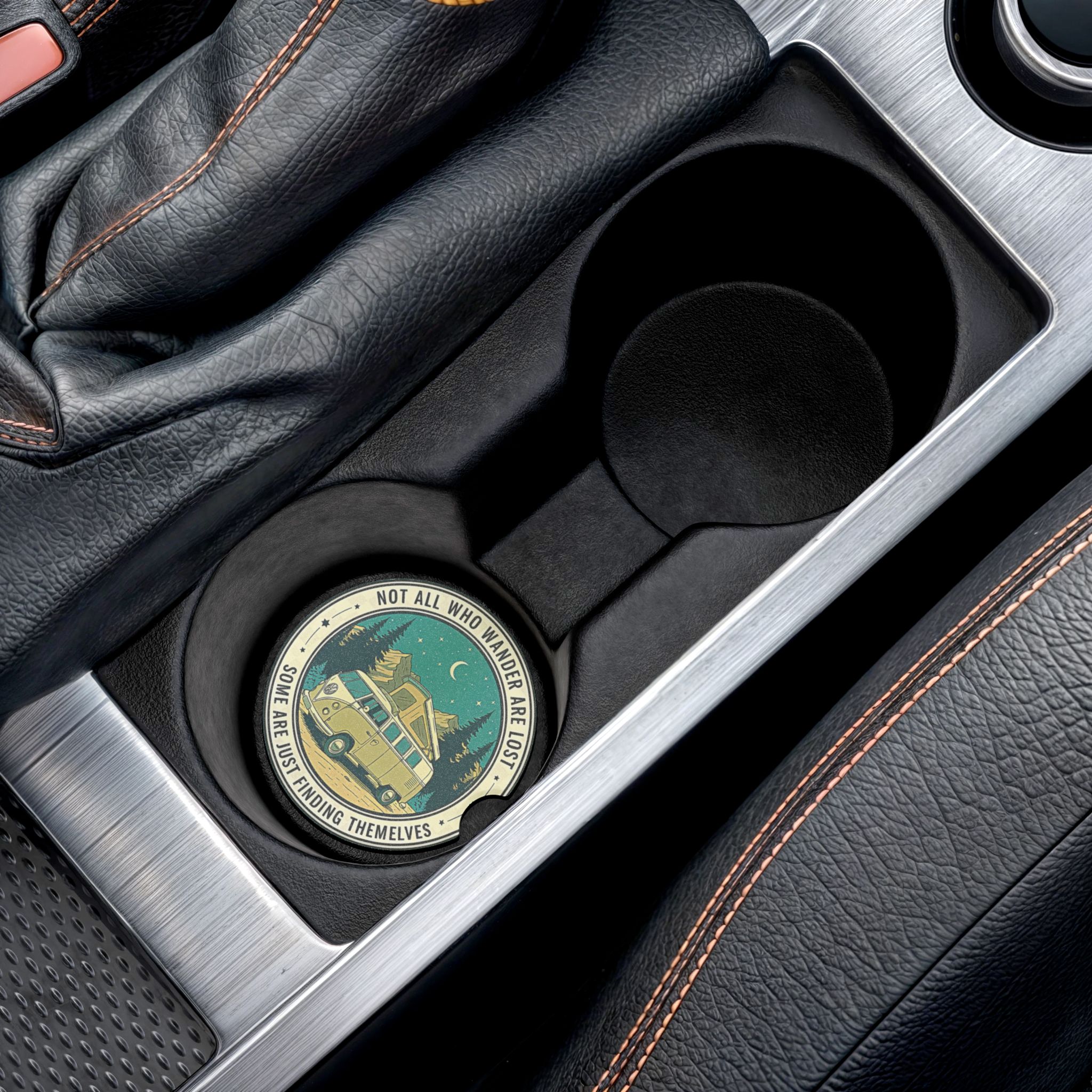 Soapstone Car Coaster — "Not All Who Wander Are Lost" Van Camping Design