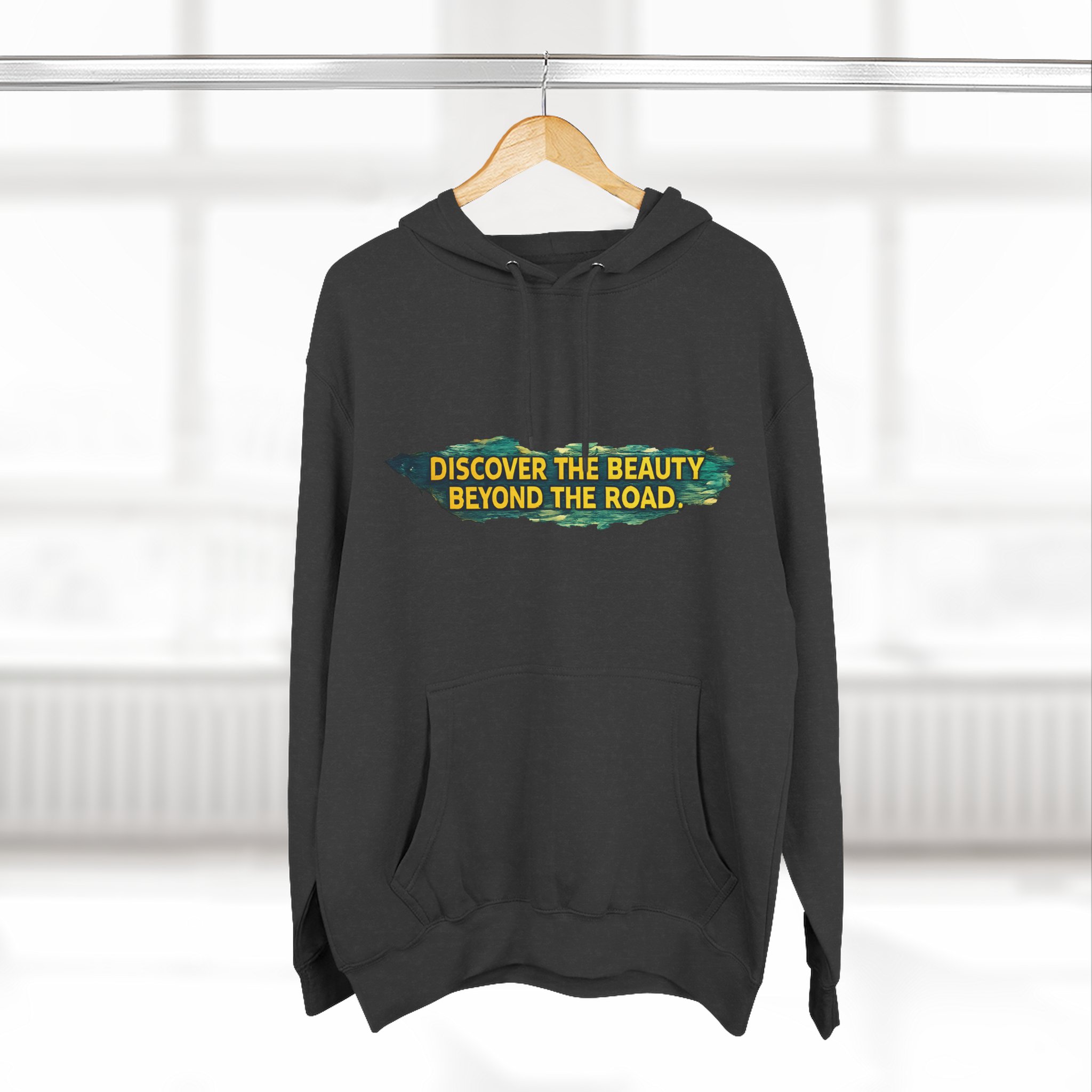 Three-Panel Fleece Hoodie - "Discover The Bieuty Beyond The Road" Design Cubic-Line