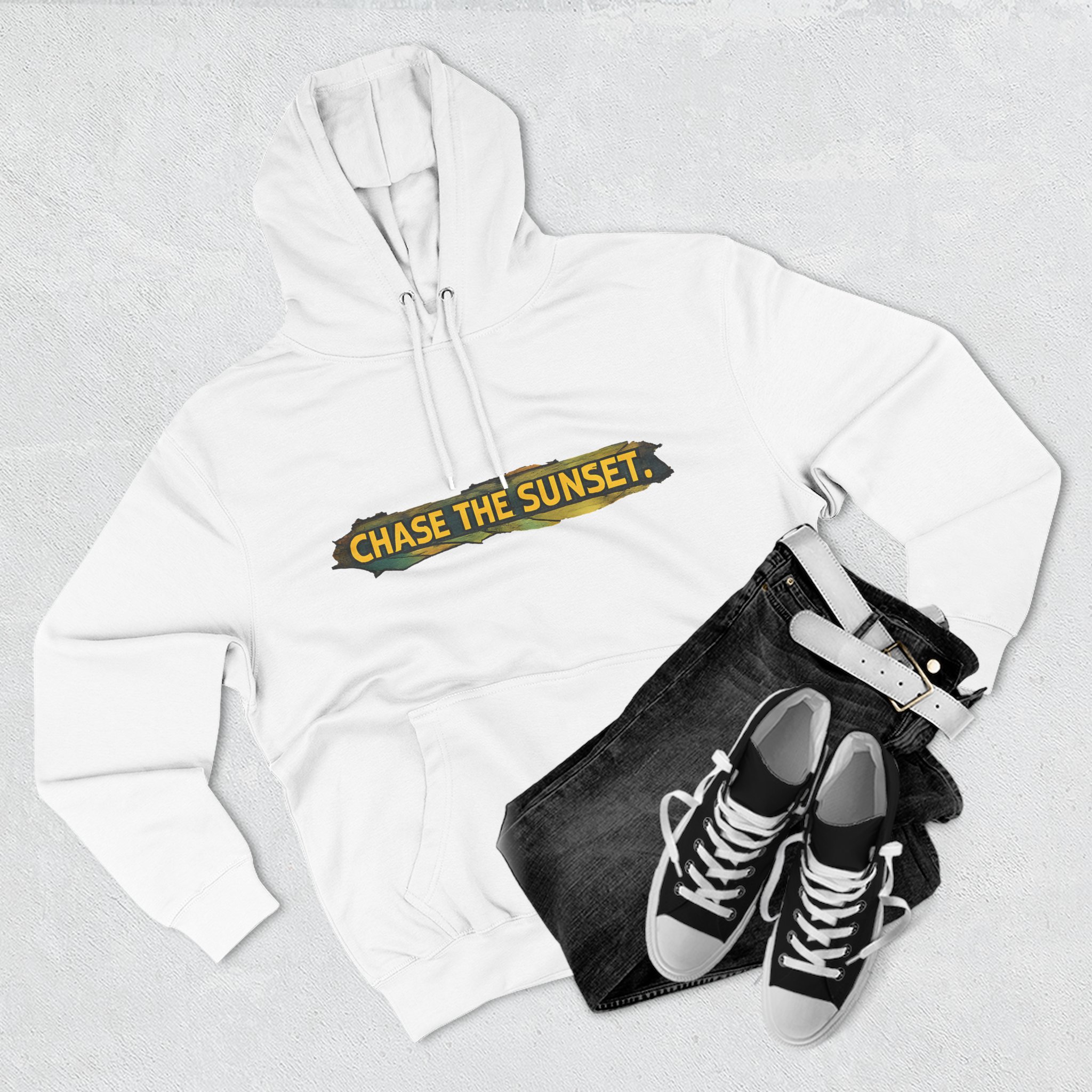 Three-Panel Fleece Hoodie - "Chase The Sunset" Design Cubic-Line