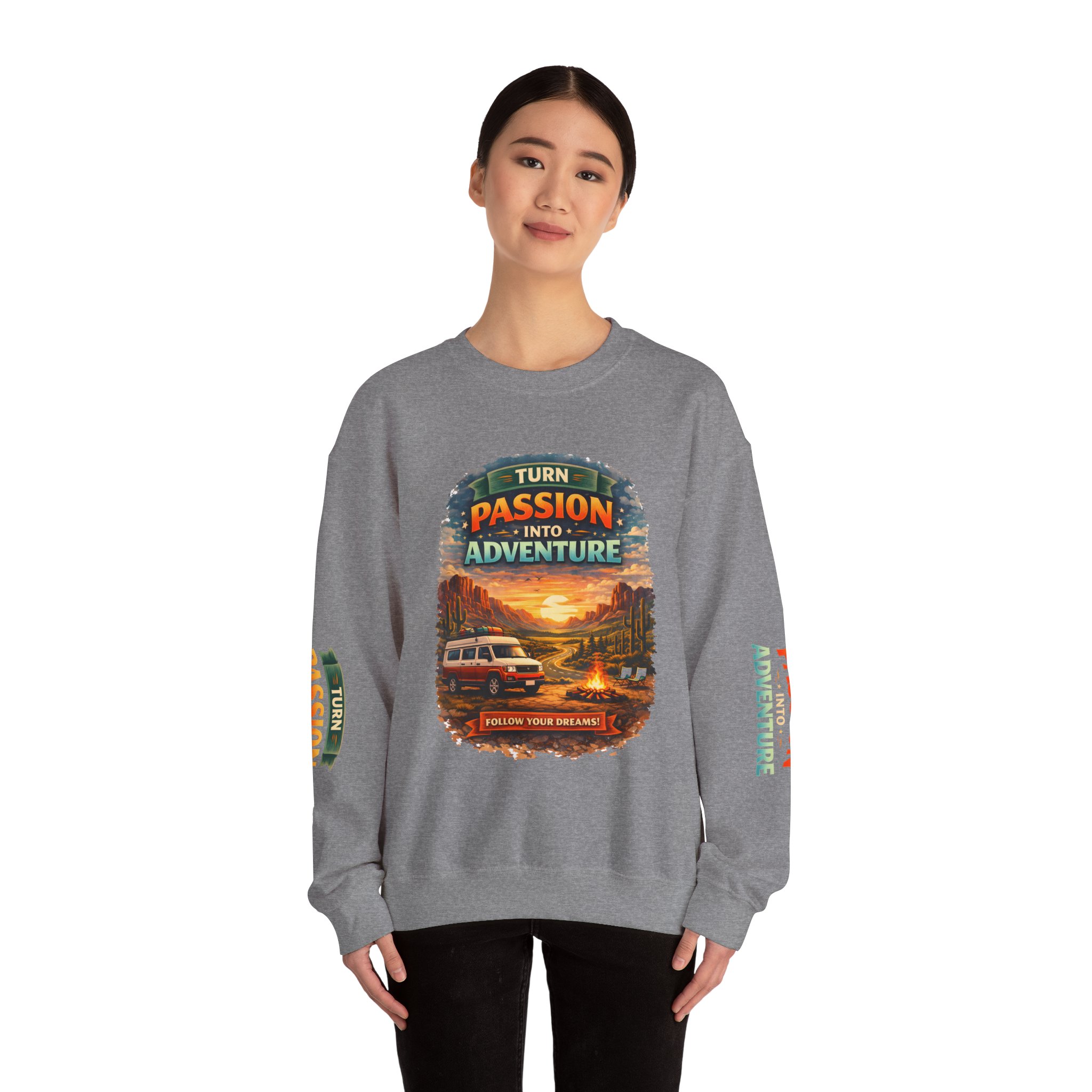 Unisex Heavy Blend™ Crewneck Sweatshirt — "Turn Passion Into Adventure" Design Scenic-Line