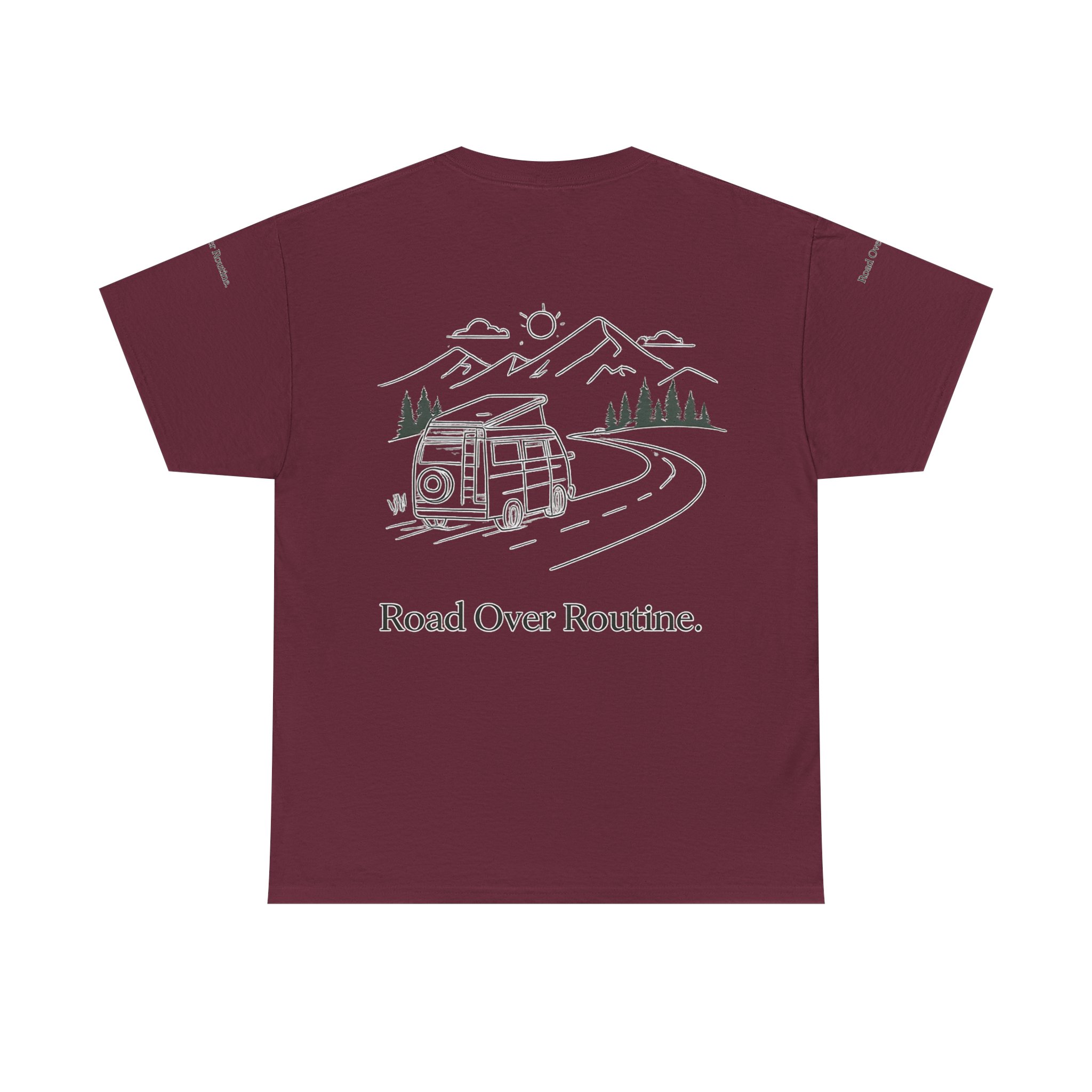 Unisex Heavy Cotton Tee — "Road Over Routine" Design Minimal-Line