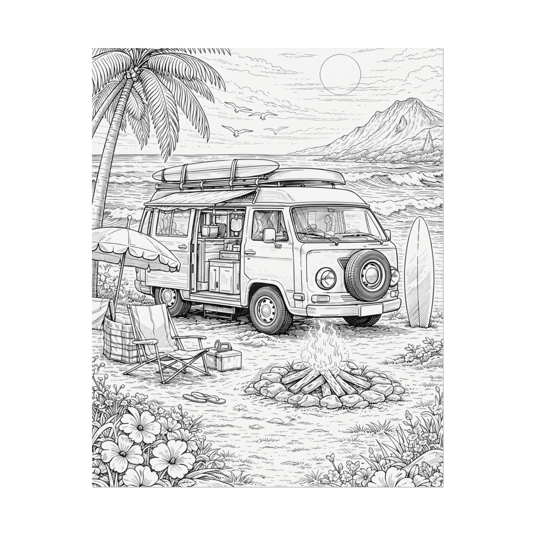 Campervan Poster — Vintage RV Camping Landscape Wall Art