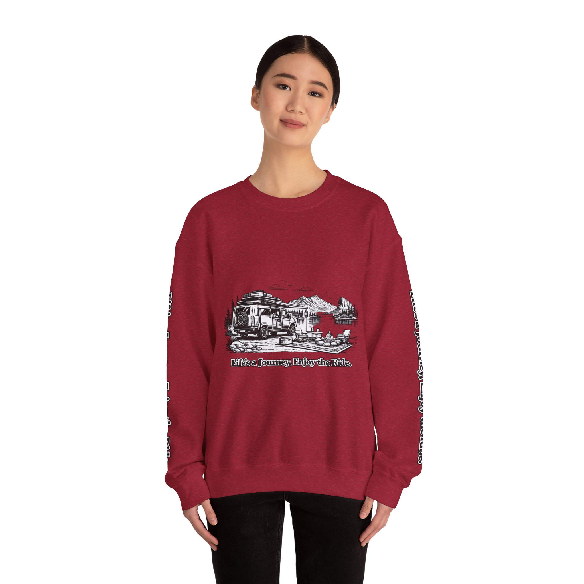 Unisex Heavy Blend™ Crewneck Sweatshirt — "Lifes A Journey,Enjoy The Ride" Design Minimal-Line