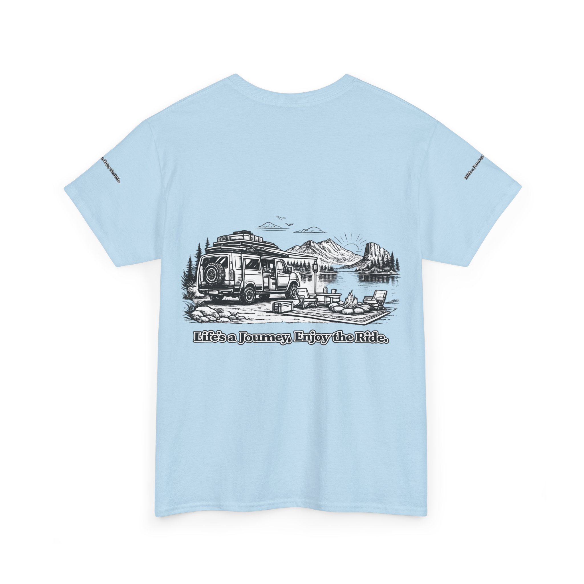 Unisex Heavy Cotton Tee — "Lifes A Journey,Enjoy The Ride" Design Minimal-Line